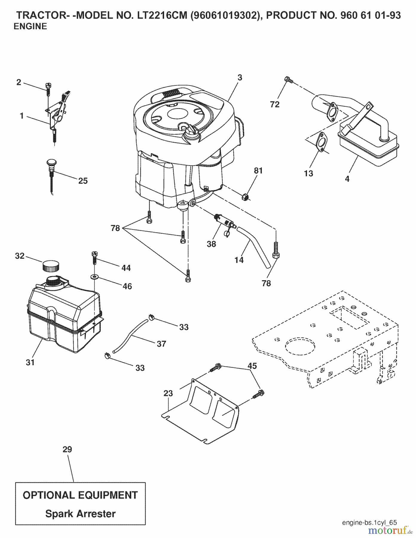  Jonsered Rasen  und Garten Traktoren LT2216 CM (96061019302) - Jonsered Lawn & Garden Tractor (2007-11) ENGINE