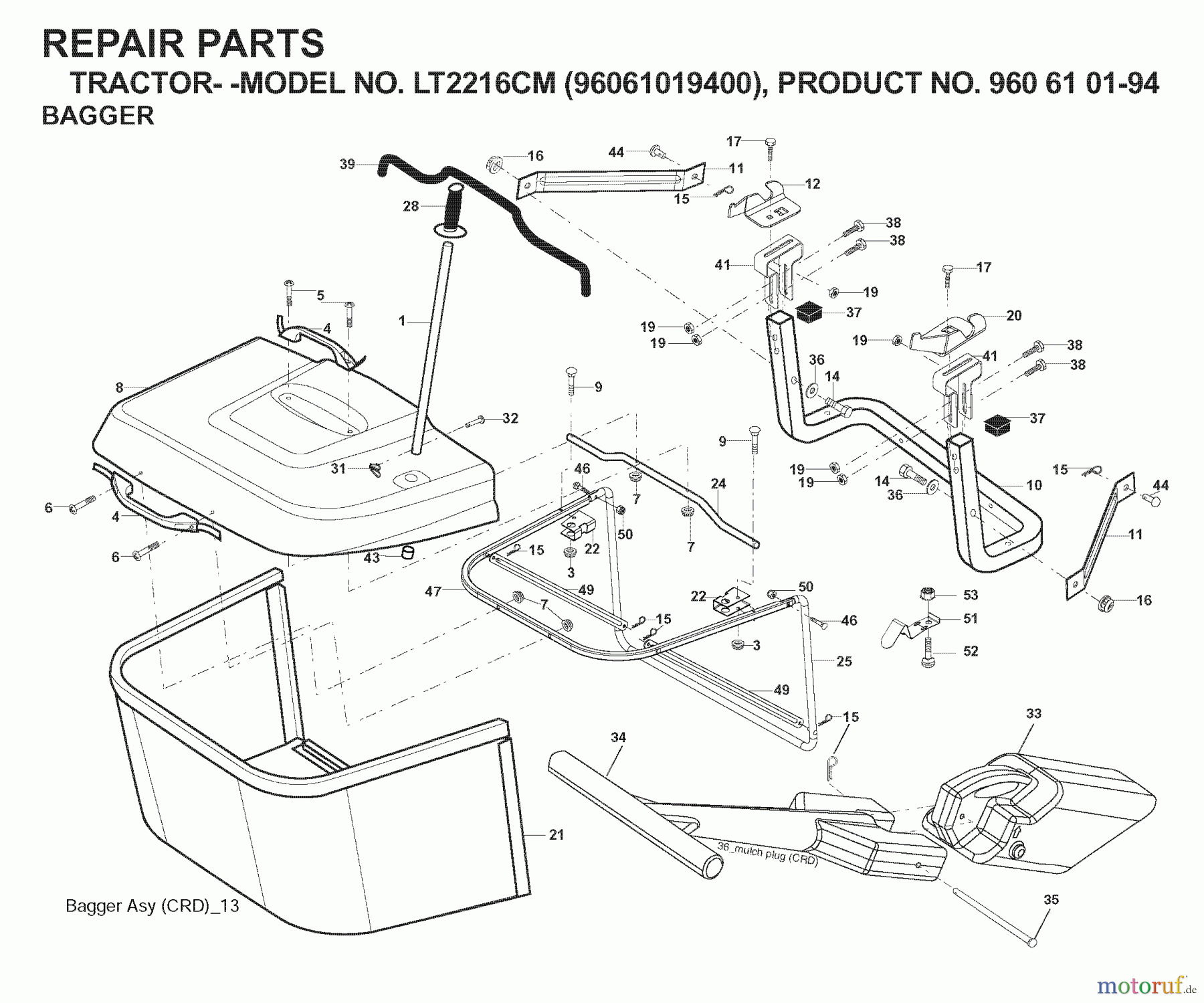  Jonsered Rasen  und Garten Traktoren LT2216 CM (96061019401) - Jonsered Lawn & Garden Tractor (2007-04) BAGGER