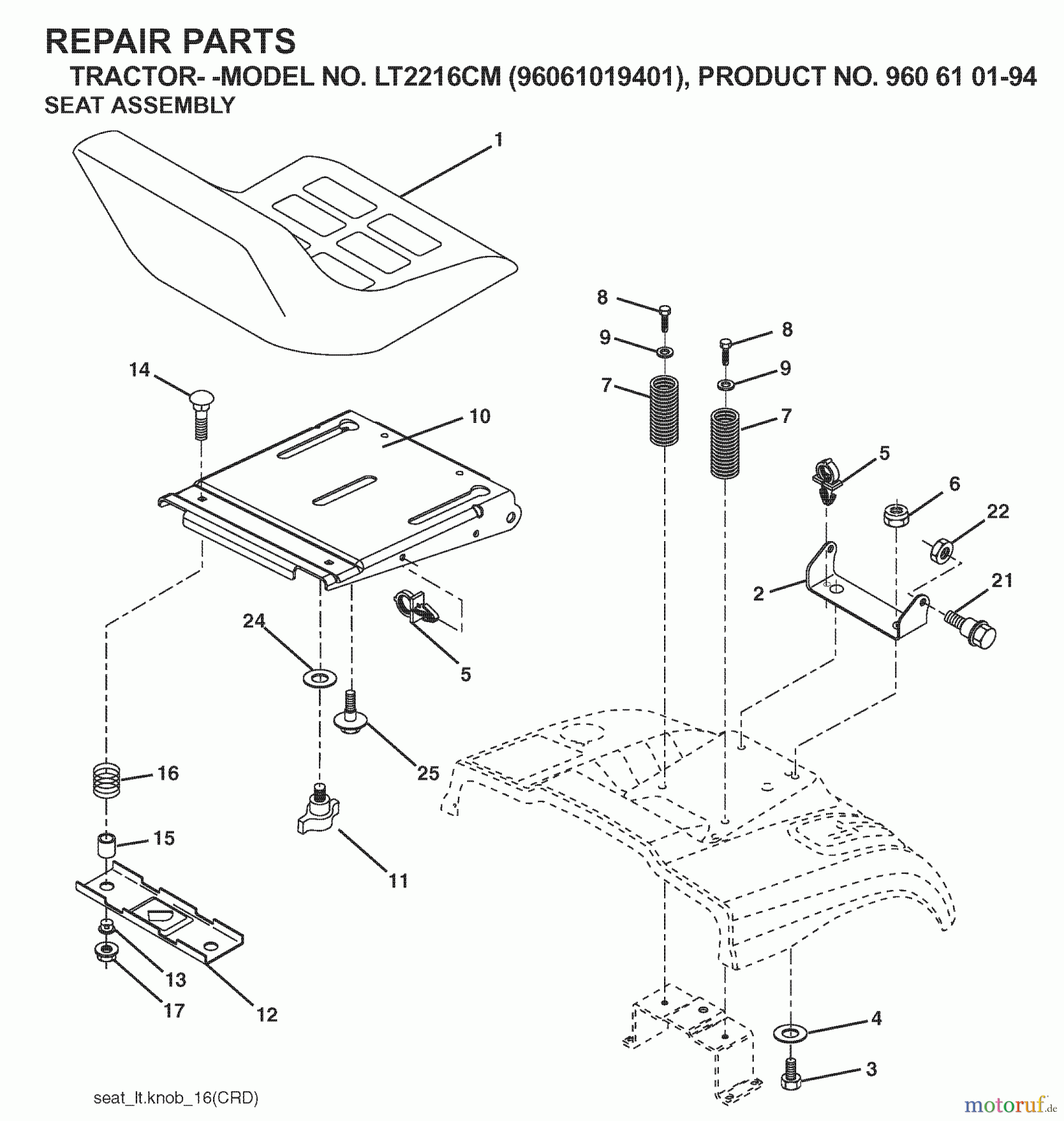  Jonsered Rasen  und Garten Traktoren LT2216 CM (96061019401) - Jonsered Lawn & Garden Tractor (2007-04) SEAT