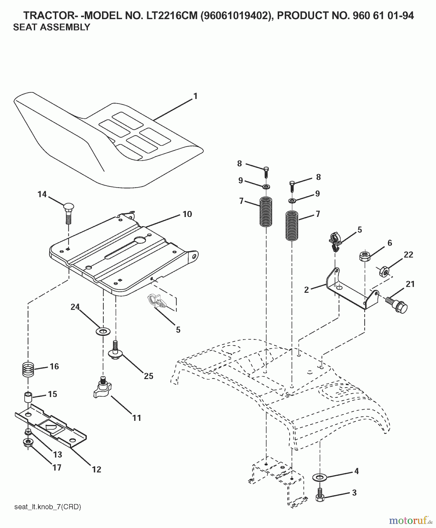 Jonsered Rasen  und Garten Traktoren LT2216 CM (96061019402) - Jonsered Lawn & Garden Tractor (2007-05) SEAT