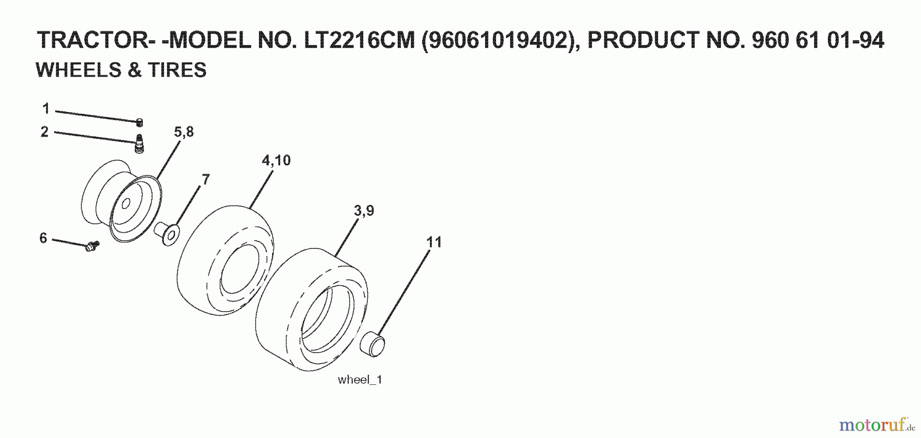  Jonsered Rasen  und Garten Traktoren LT2216 CM (96061019402) - Jonsered Lawn & Garden Tractor (2007-05) WHEELS TIRES
