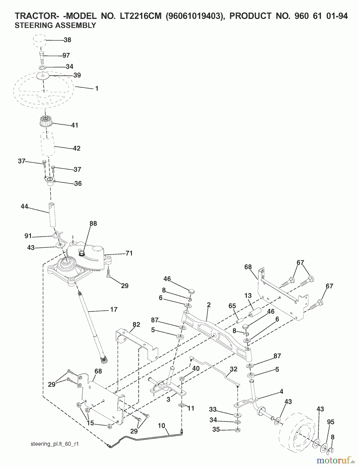  Jonsered Rasen  und Garten Traktoren LT2216 CM (96061019403) - Jonsered Lawn & Garden Tractor (2007-09) STEERING
