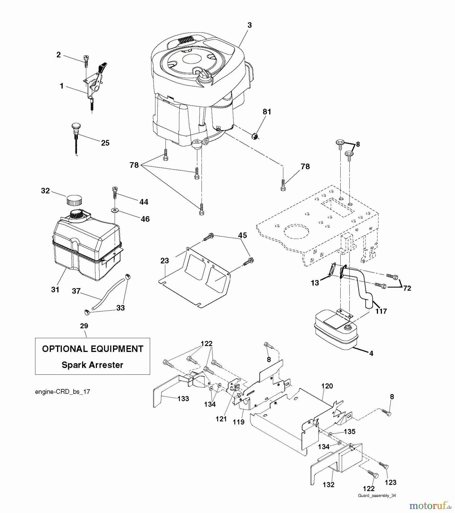  Jonsered Rasen  und Garten Traktoren LT2216 CM (96061023700) - Jonsered Lawn & Garden Tractor (2009-01) ENGINE