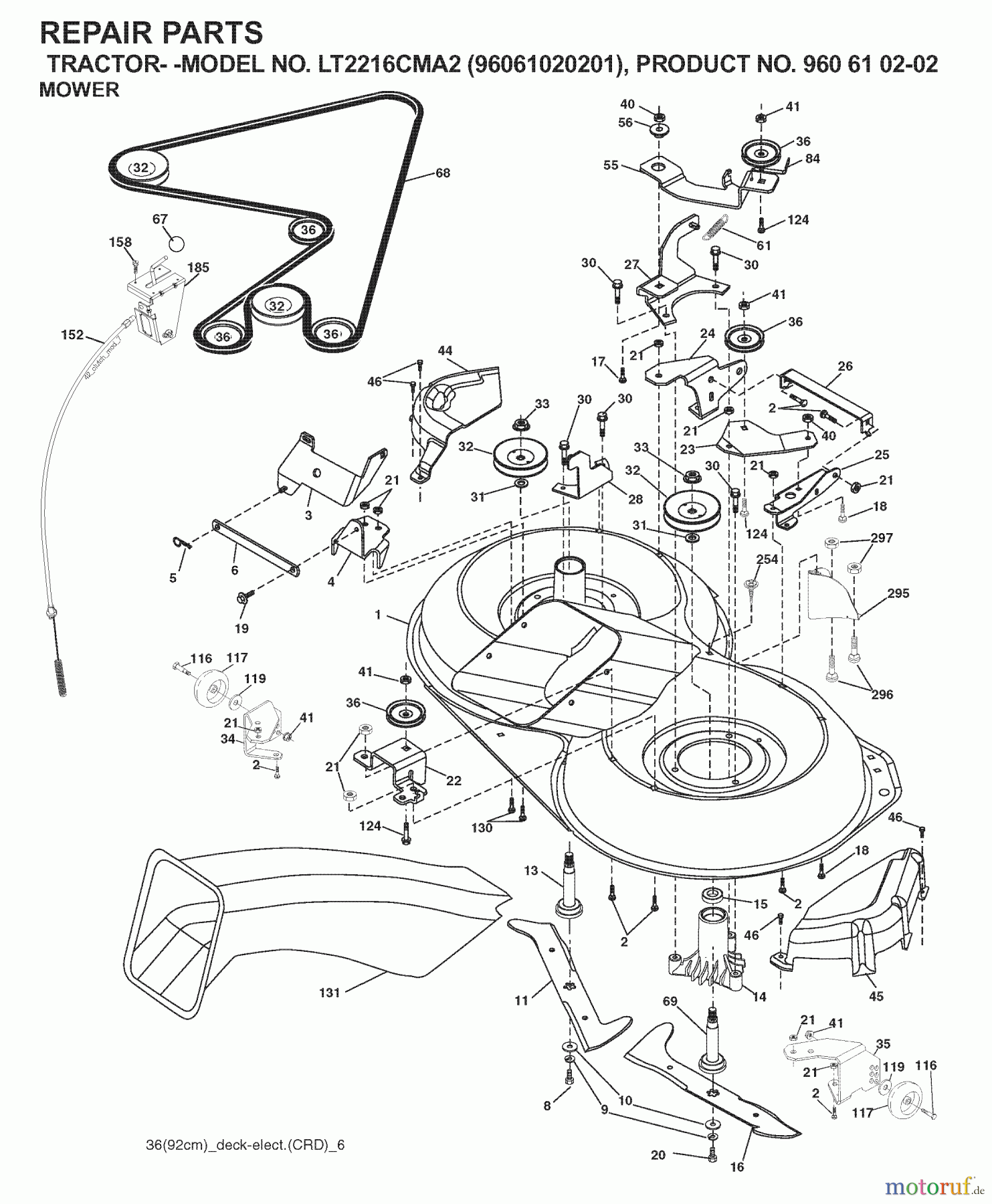  Jonsered Rasen  und Garten Traktoren LT2216 CMA2 (96061020201) - Jonsered Lawn & Garden Tractor (2007-10) MOWER DECK / CUTTING DECK