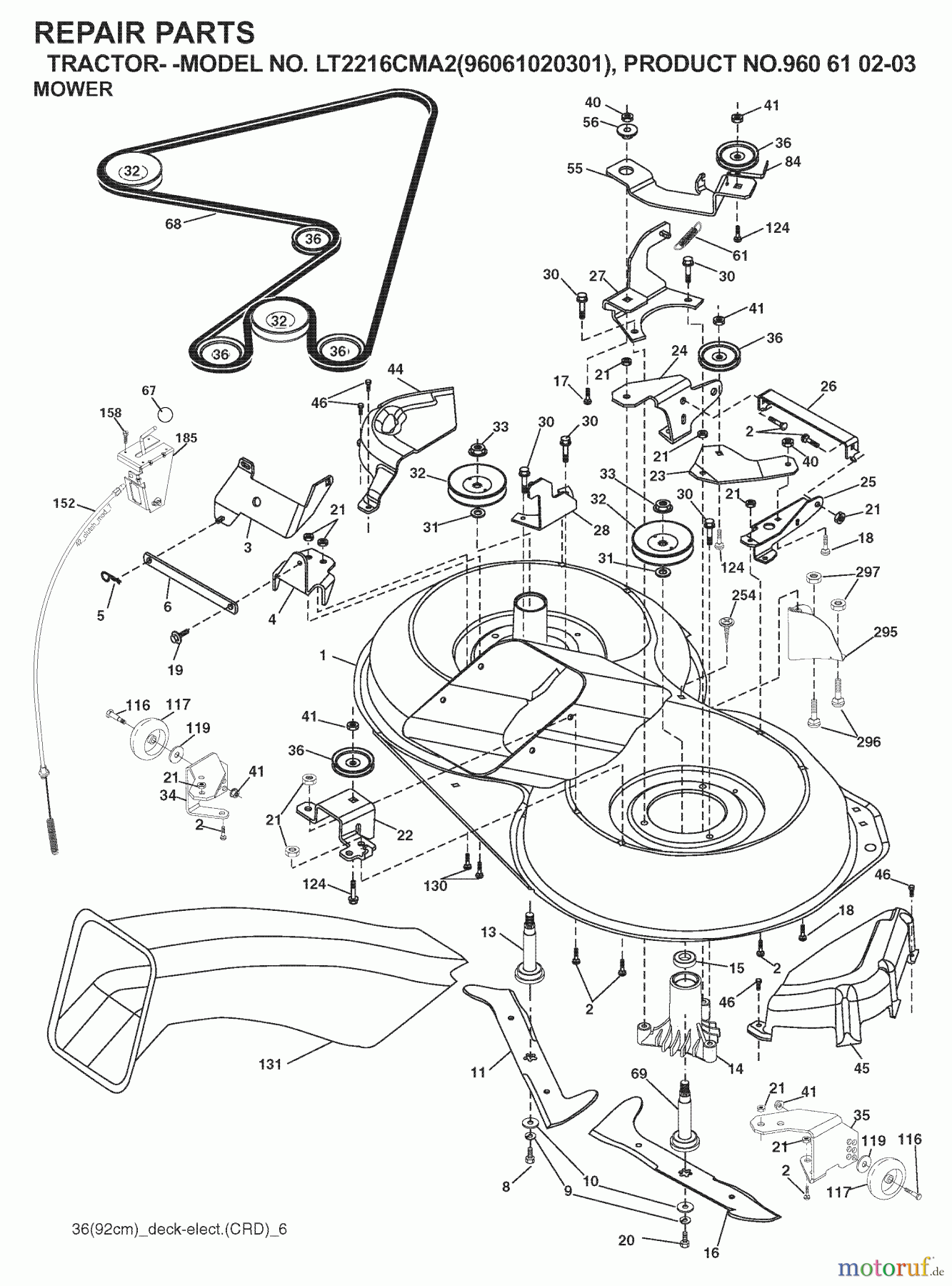  Jonsered Rasen  und Garten Traktoren LT2216 CMA2 (96061020301) - Jonsered Lawn & Garden Tractor (2007-05) MOWER DECK / CUTTING DECK