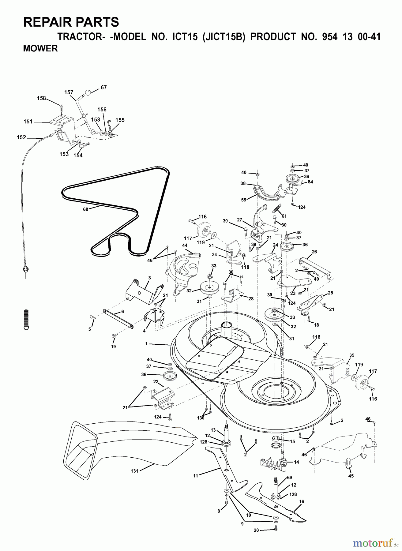  Jonsered Rasen  und Garten Traktoren ICT15 (JICT15B, 954130041) - Jonsered Lawn & Garden Tractor (2000-02) MOWER DECK / CUTTING DECK