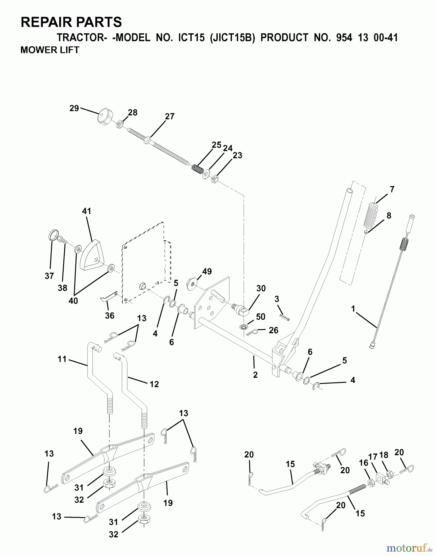  Jonsered Rasen  und Garten Traktoren ICT15 (JICT15B, 954130041) - Jonsered Lawn & Garden Tractor (2000-02) MOWER LIFT / DECK LIFT