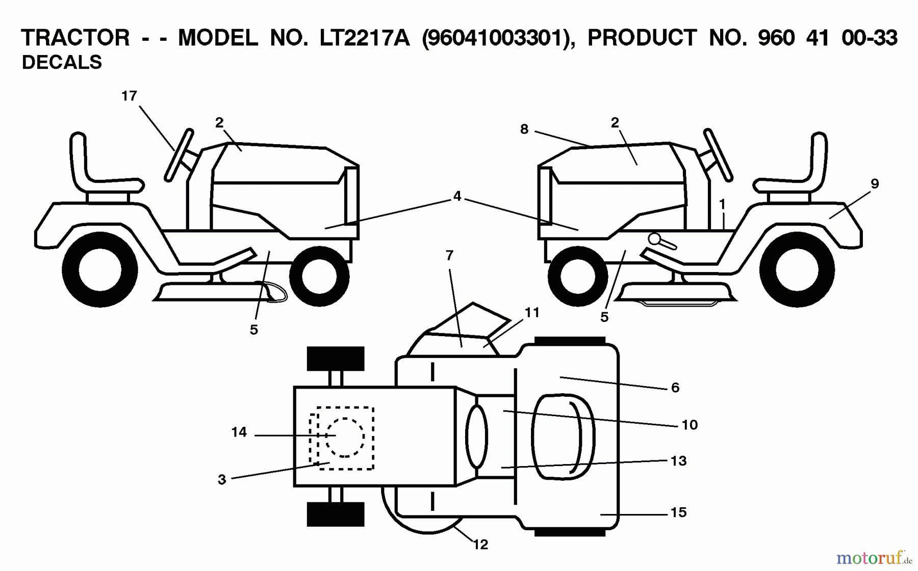  Jonsered Rasen  und Garten Traktoren LT2217 A (96041003301) - Jonsered Lawn & Garden Tractor (2007-10) DECALS