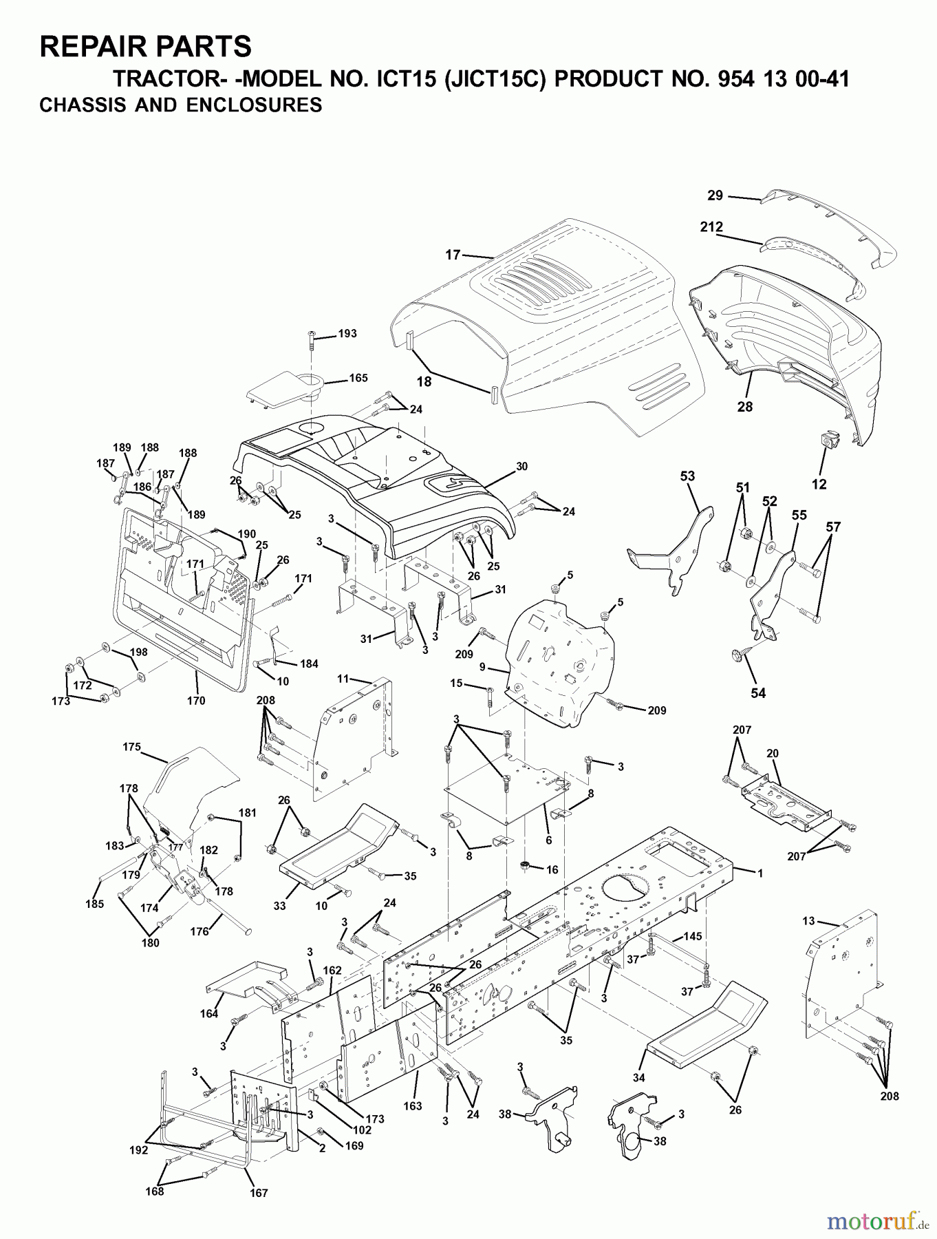 Jonsered Rasen und Garten Traktoren ICT15 (JICT15C, 954130041) - Jonsered Lawn & Garden Tractor (2000-04) CHASSIS ENCLOSURES