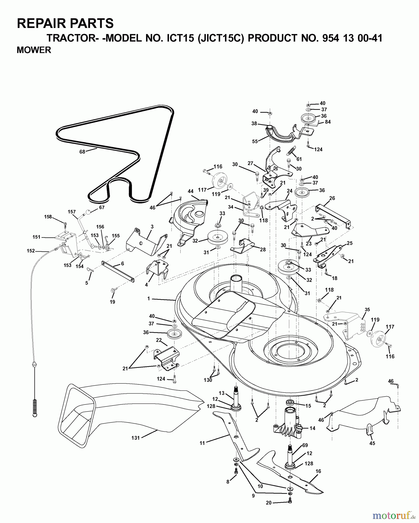  Jonsered Rasen  und Garten Traktoren ICT15 (JICT15C, 954130041) - Jonsered Lawn & Garden Tractor (2000-04) MOWER DECK / CUTTING DECK