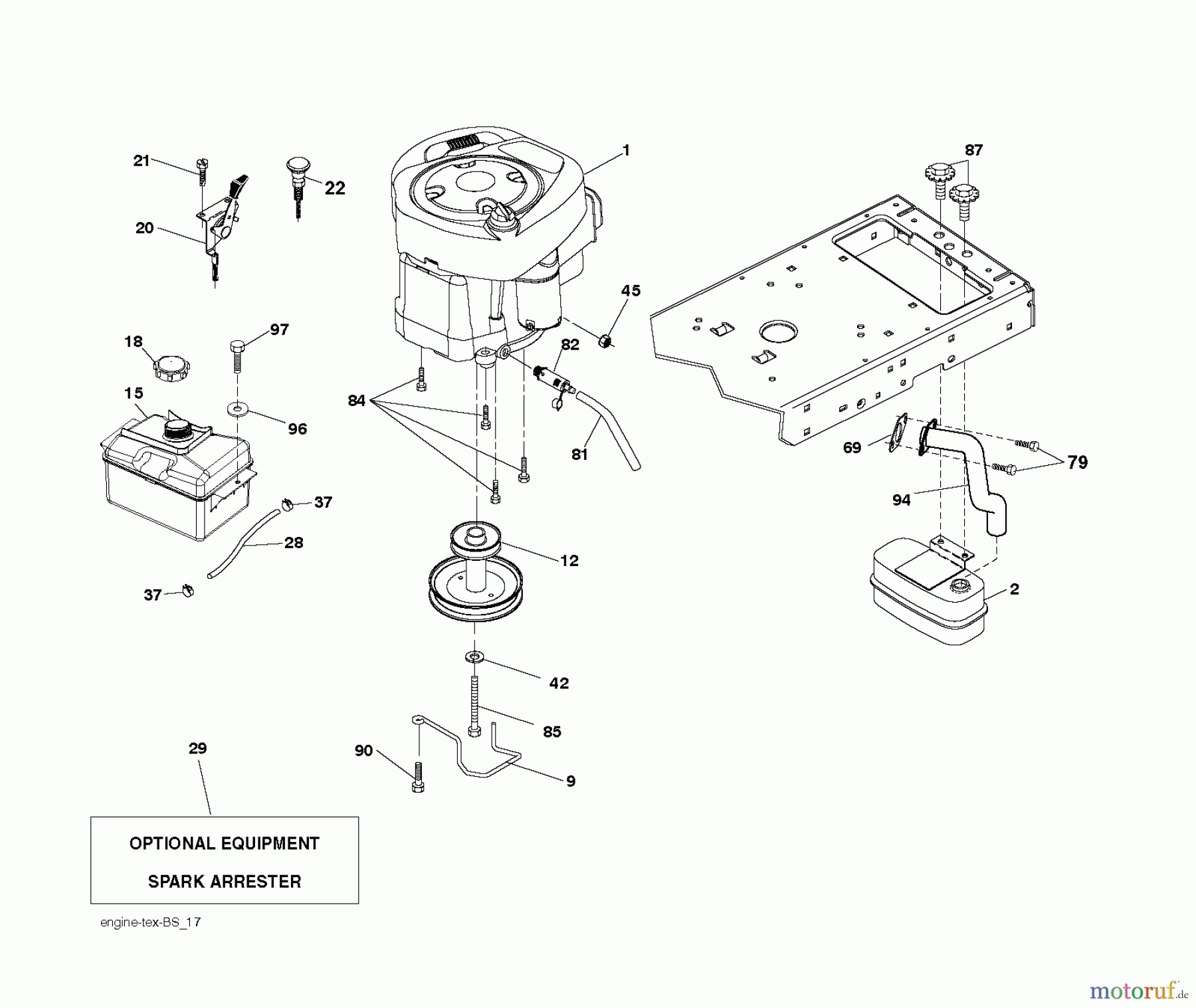  Jonsered Rasen  und Garten Traktoren LT2217 A (96041011300) - Jonsered Lawn & Garden Tractor (2009-01) ENGINE