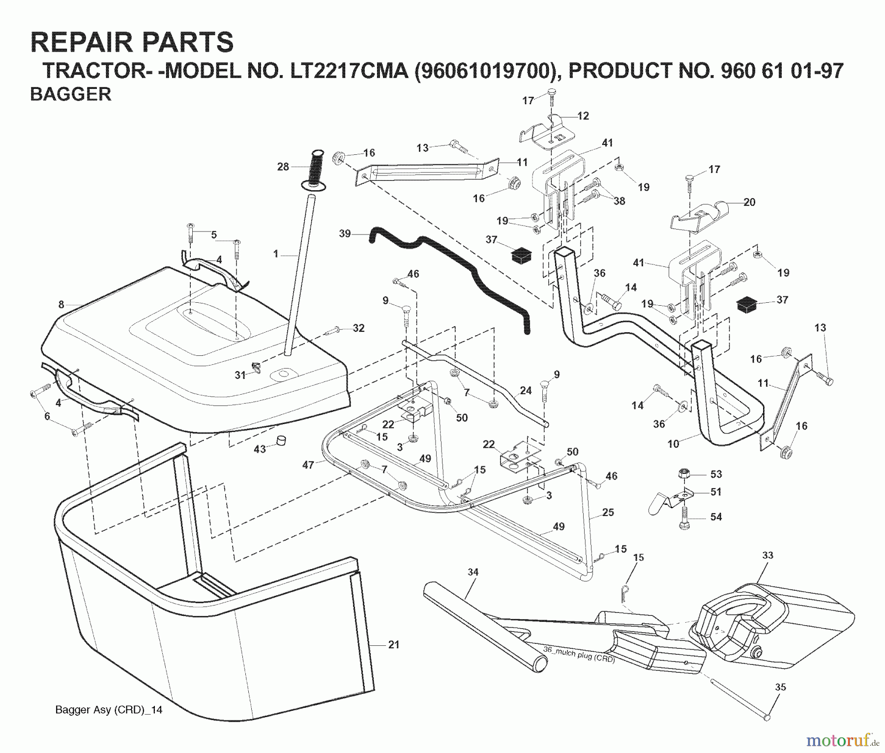 Jonsered Rasen und Garten Traktoren LT2217 CMA (96061019700) - Jonsered Lawn & Garden Tractor (2007-01) BAGGER