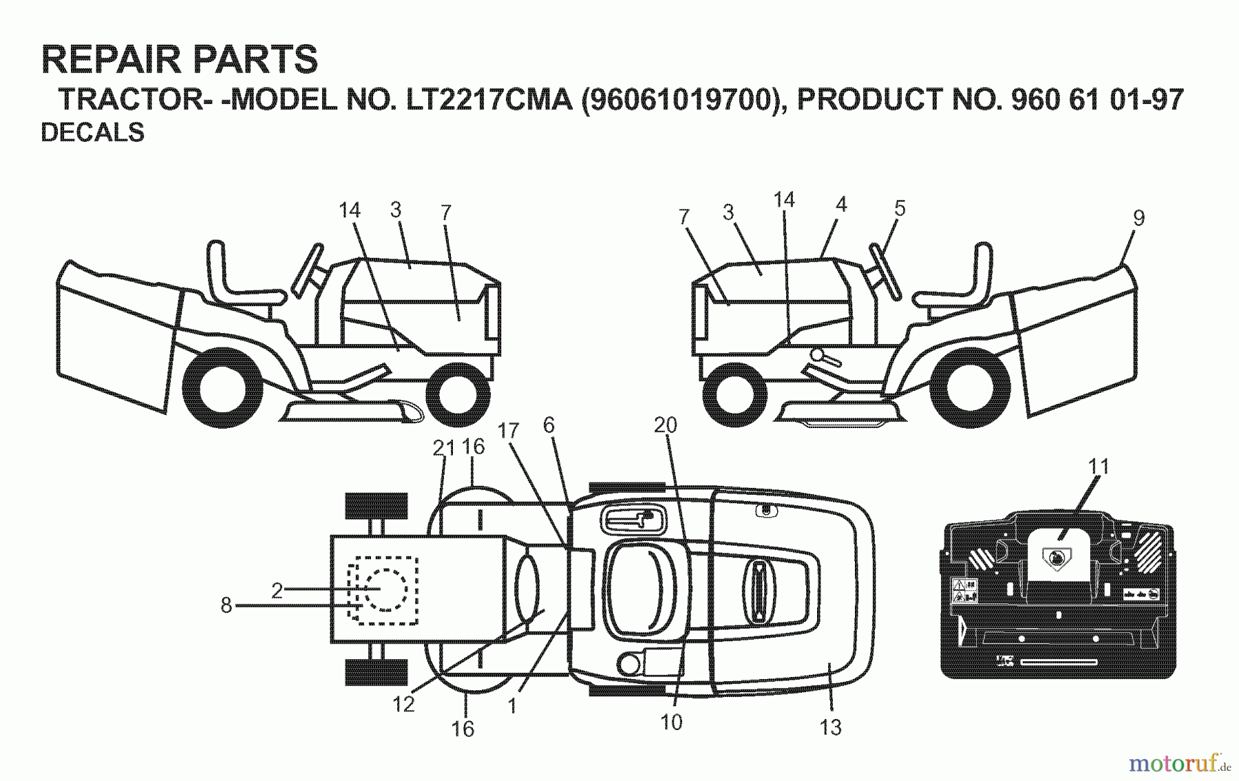 Jonsered Rasen und Garten Traktoren LT2217 CMA (96061019700) - Jonsered Lawn & Garden Tractor (2007-01) DECALS