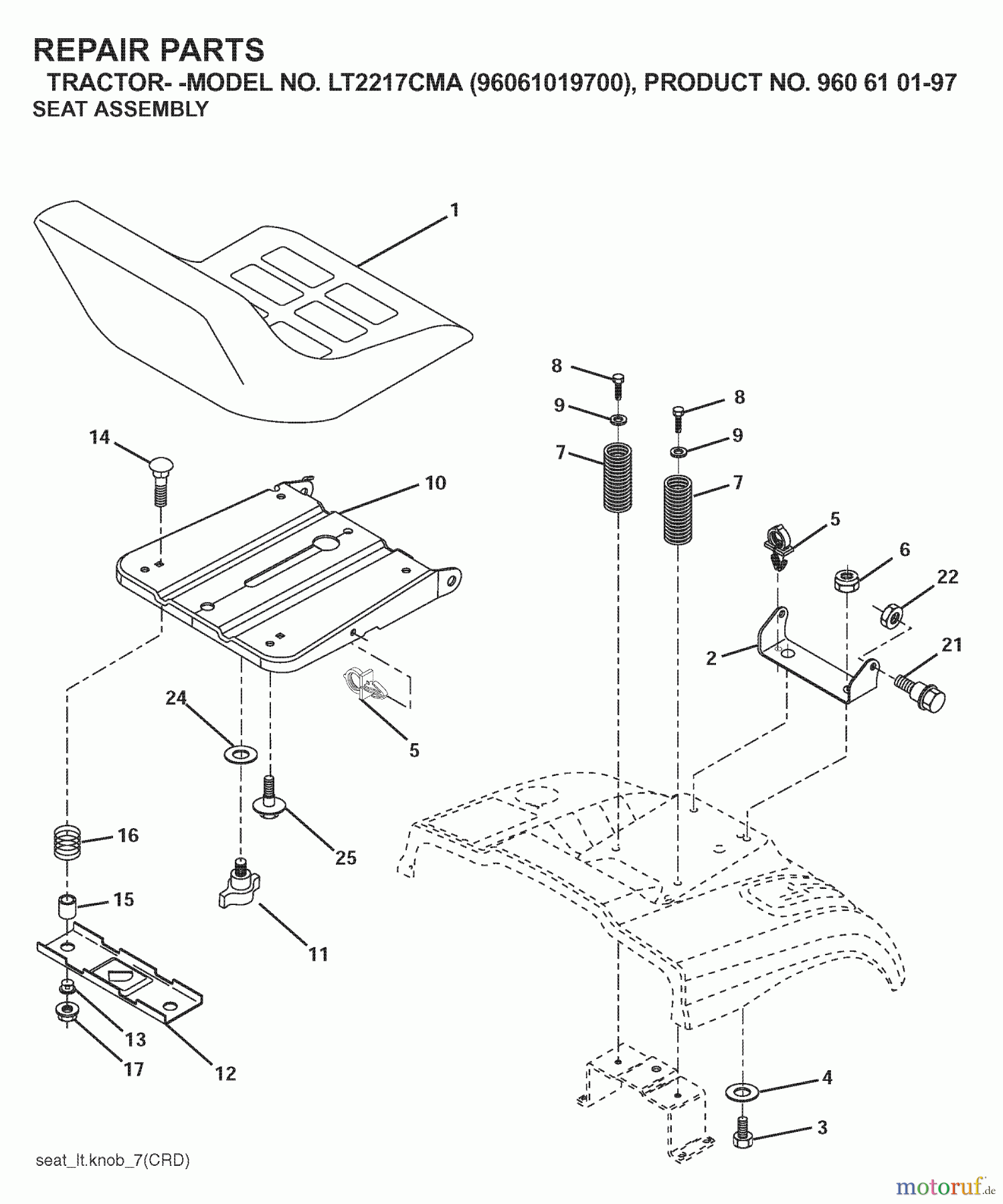  Jonsered Rasen  und Garten Traktoren LT2217 CMA (96061019700) - Jonsered Lawn & Garden Tractor (2007-01) SEAT