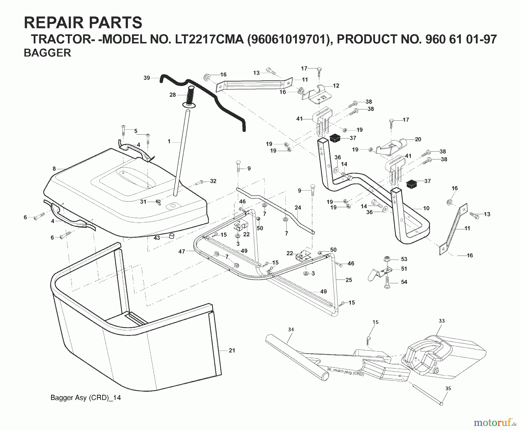  Jonsered Rasen  und Garten Traktoren LT2217 CMA (96061019701) - Jonsered Lawn & Garden Tractor (2007-05) BAGGER