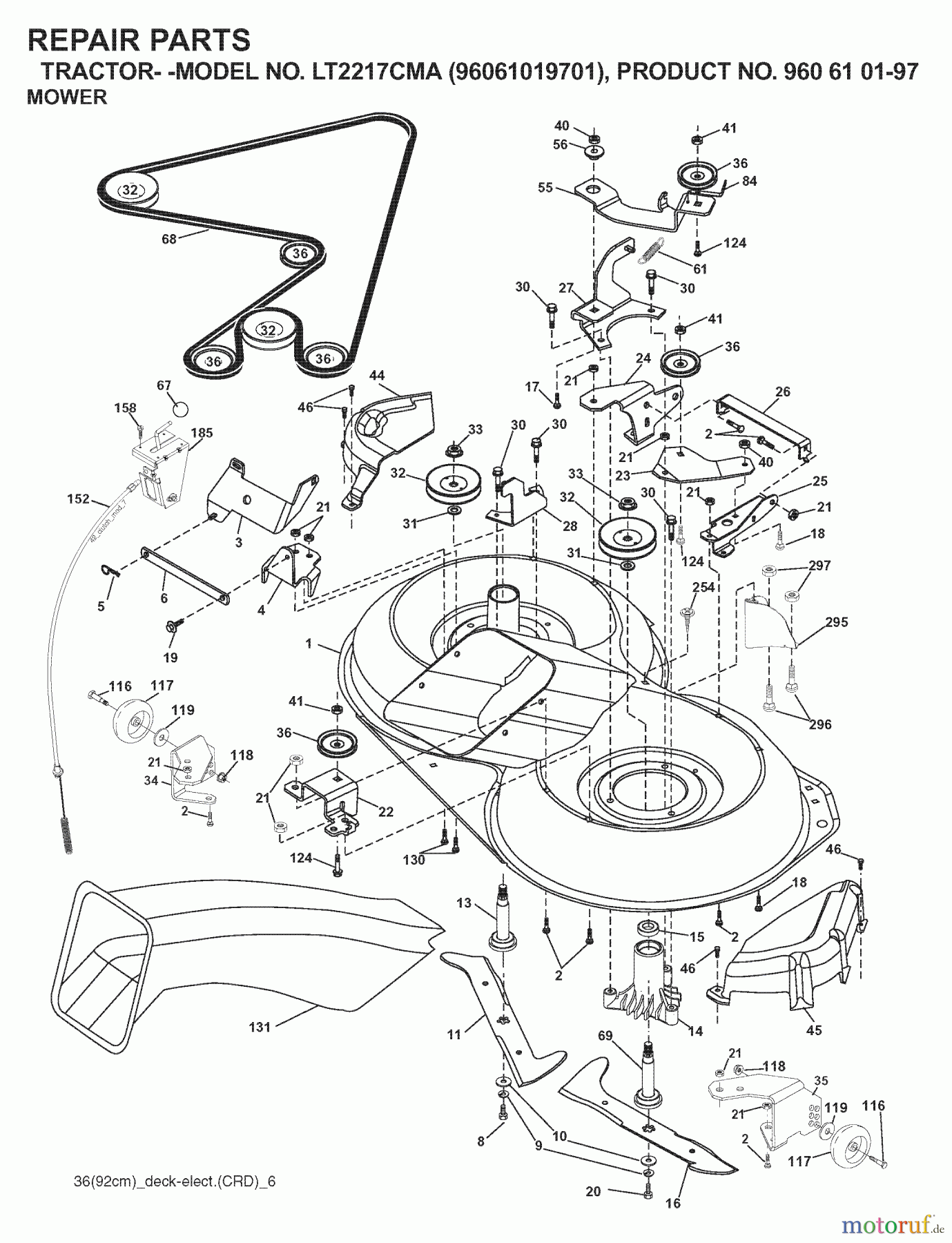  Jonsered Rasen  und Garten Traktoren LT2217 CMA (96061019701) - Jonsered Lawn & Garden Tractor (2007-05) MOWER DECK / CUTTING DECK
