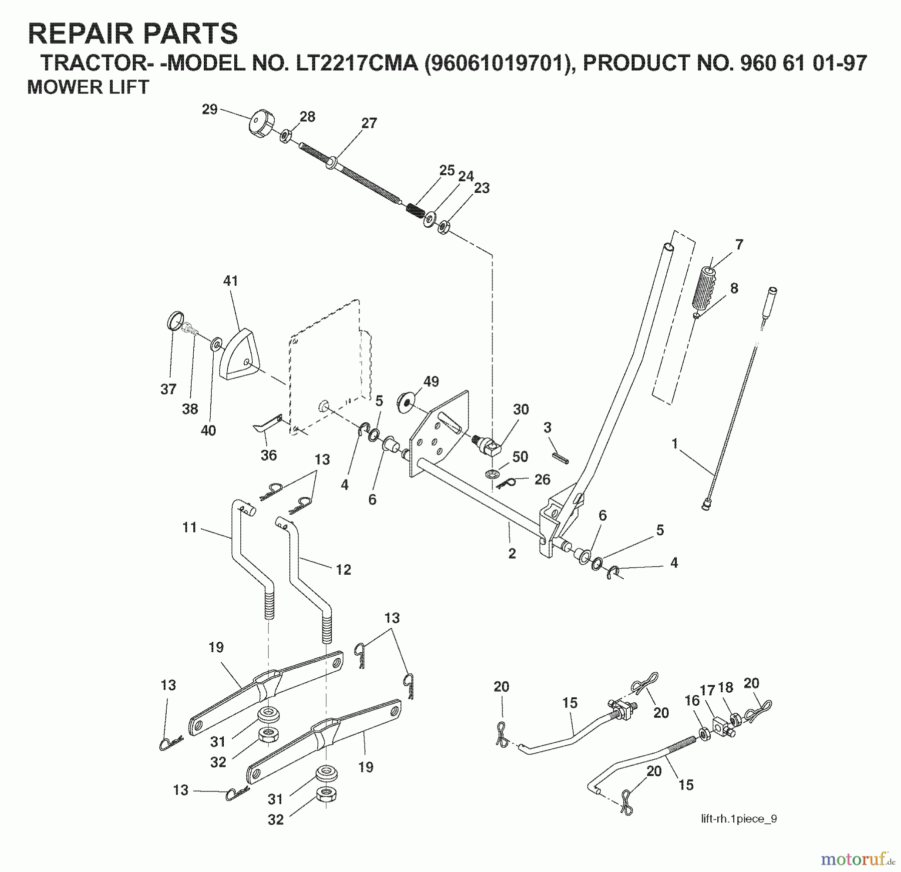  Jonsered Rasen  und Garten Traktoren LT2217 CMA (96061019701) - Jonsered Lawn & Garden Tractor (2007-05) MOWER LIFT / DECK LIFT