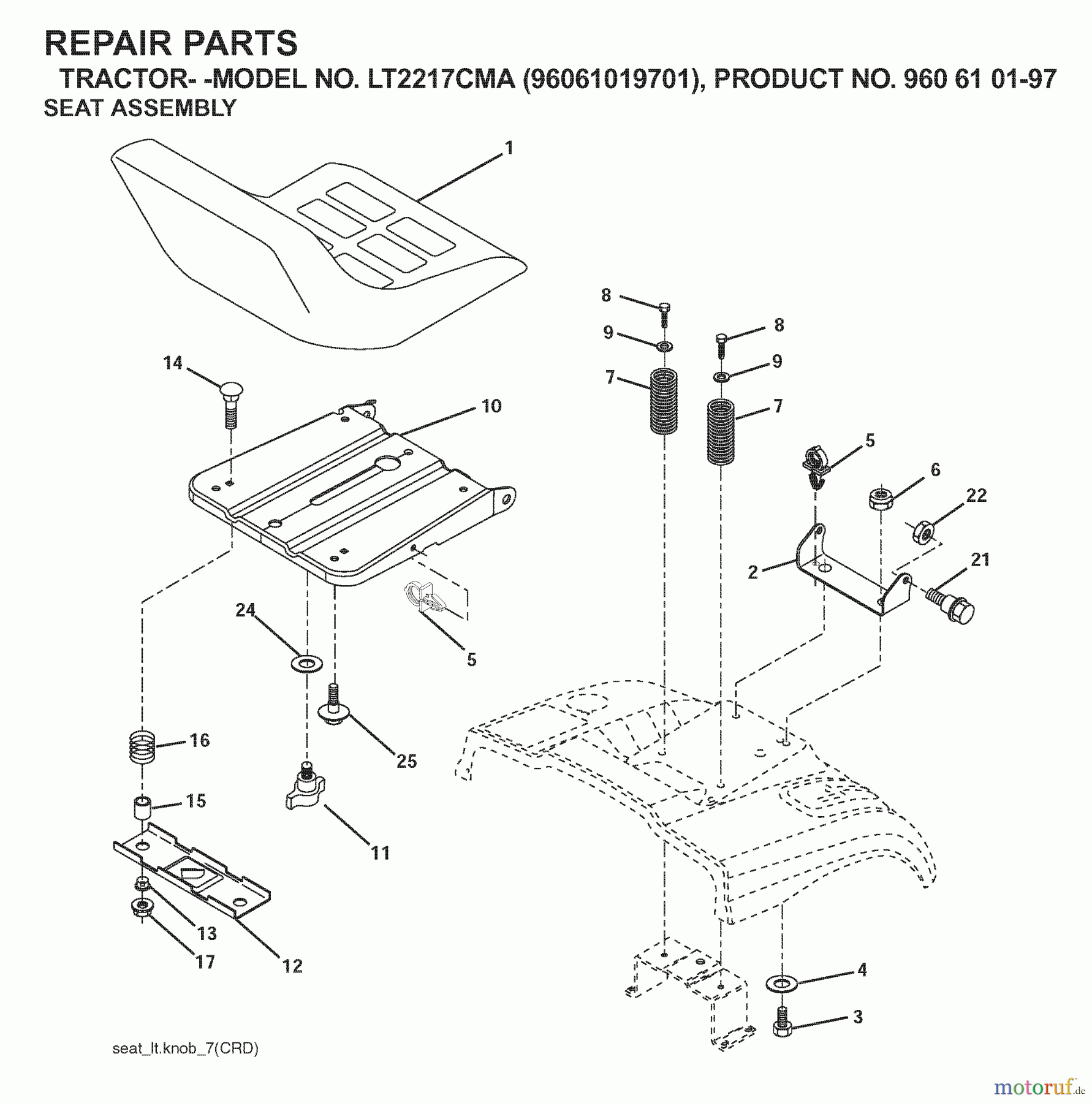 Jonsered Rasen  und Garten Traktoren LT2217 CMA (96061019701) - Jonsered Lawn & Garden Tractor (2007-05) SEAT