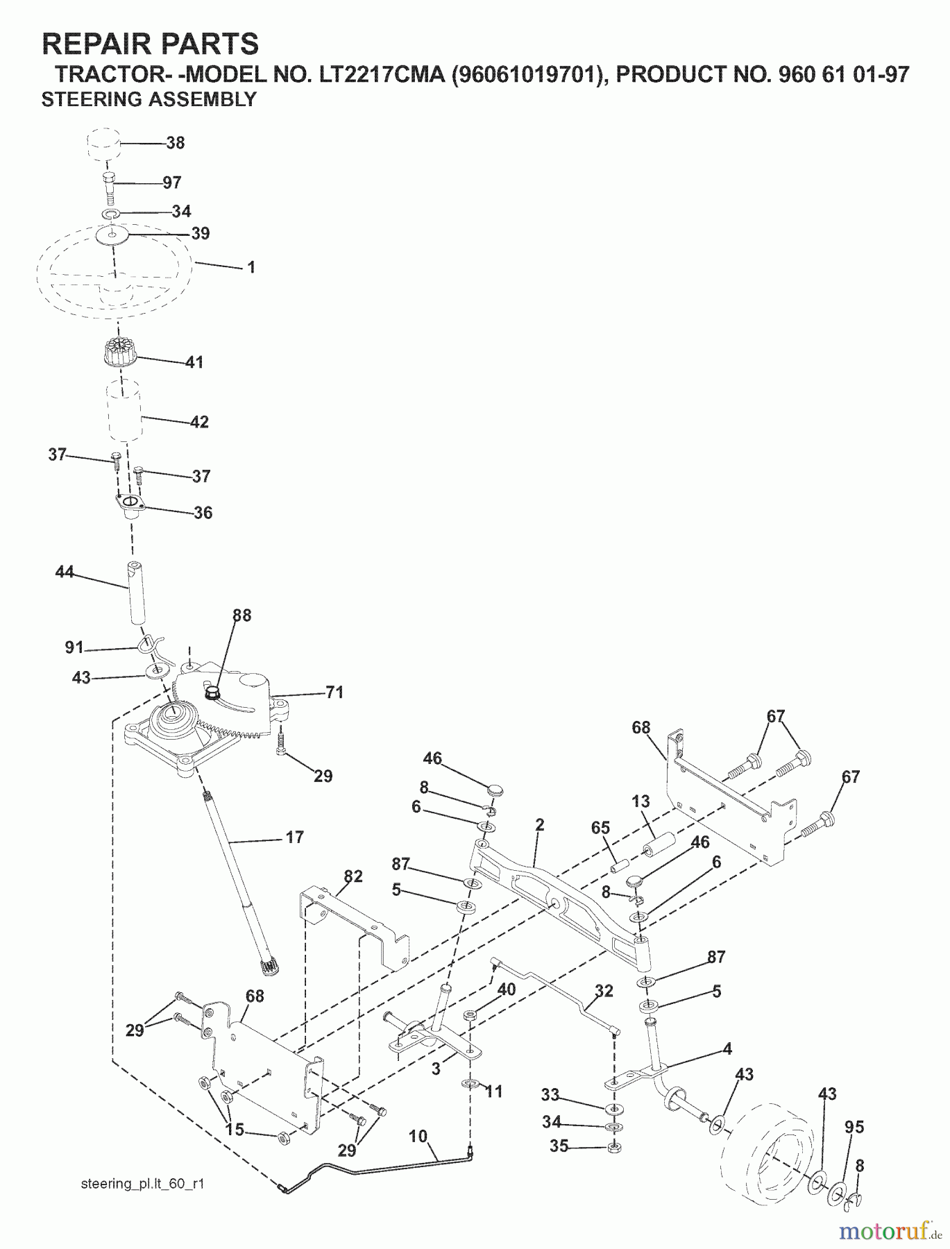  Jonsered Rasen  und Garten Traktoren LT2217 CMA (96061019701) - Jonsered Lawn & Garden Tractor (2007-05) STEERING