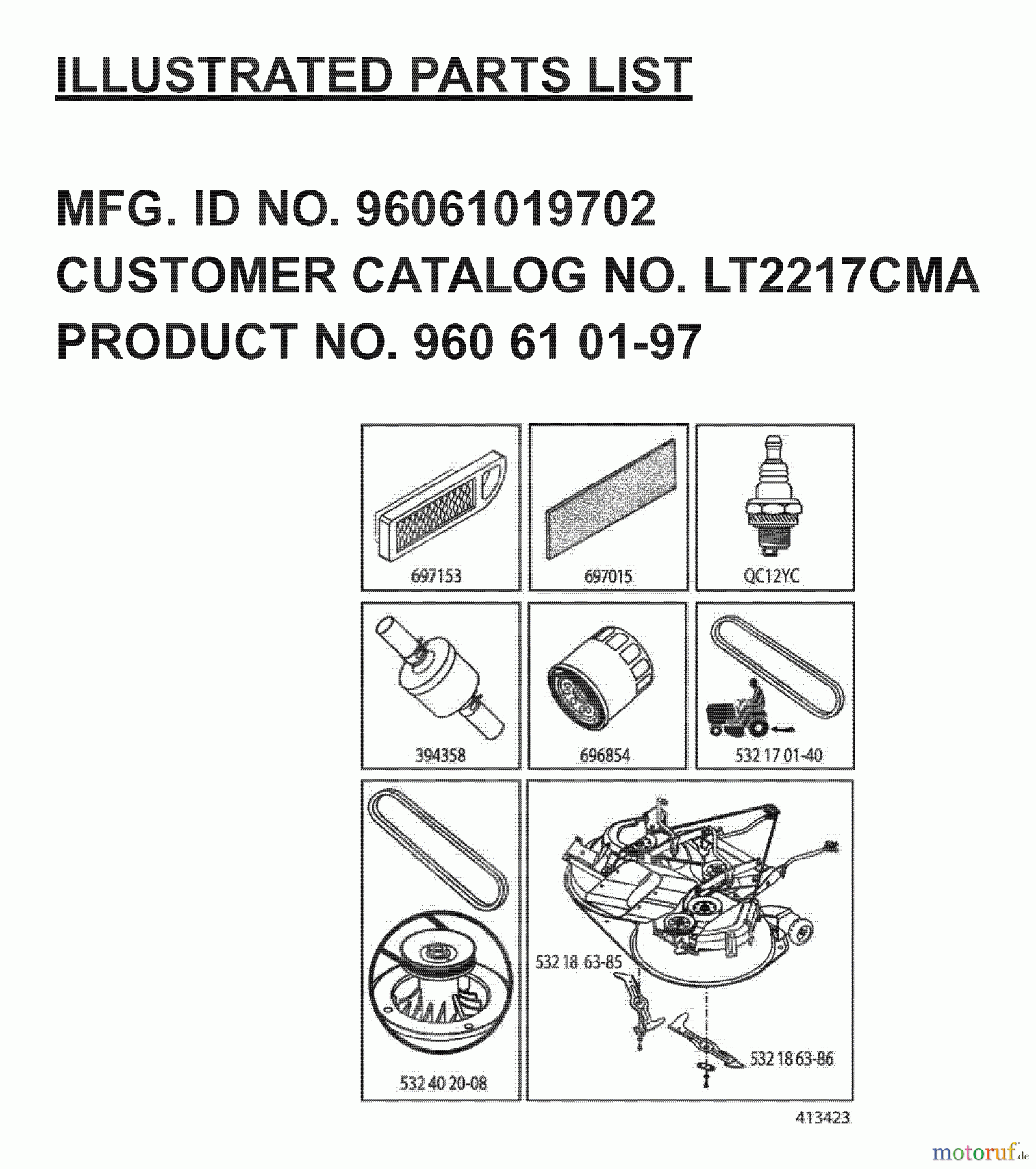  Jonsered Rasen  und Garten Traktoren LT2217 CMA (96061019702) - Jonsered Lawn & Garden Tractor (2007-09) FREQUENTLY USED PARTS