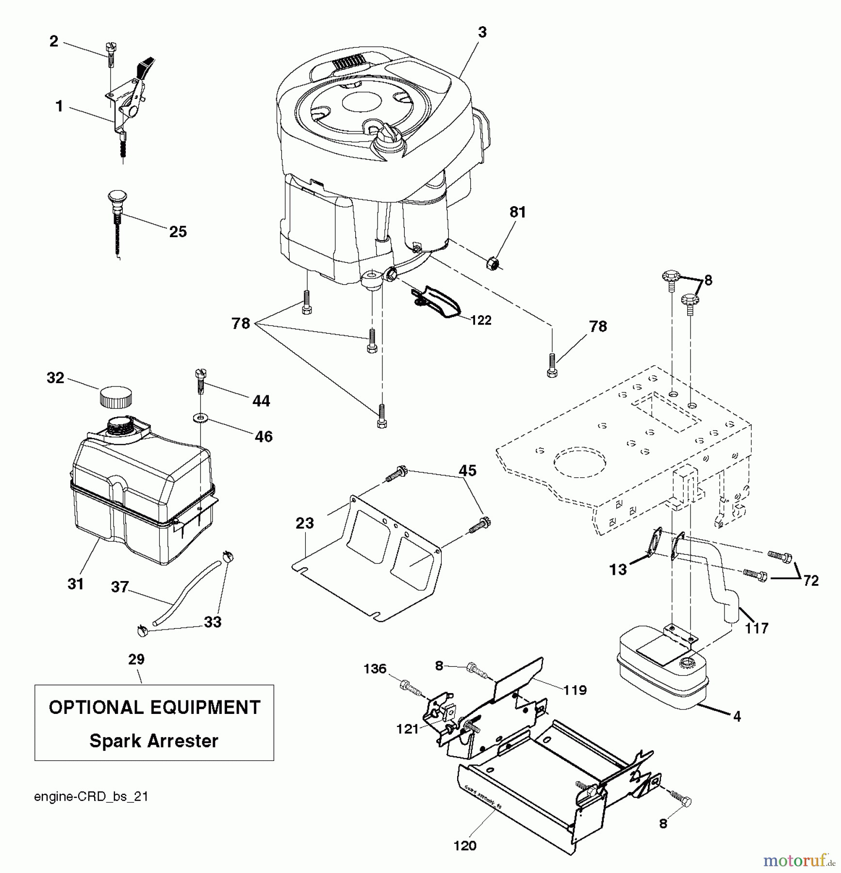  Jonsered Rasen  und Garten Traktoren LT2217 CMA (96061027301) - Jonsered Lawn & Garden Tractor (2010-03) ENGINE