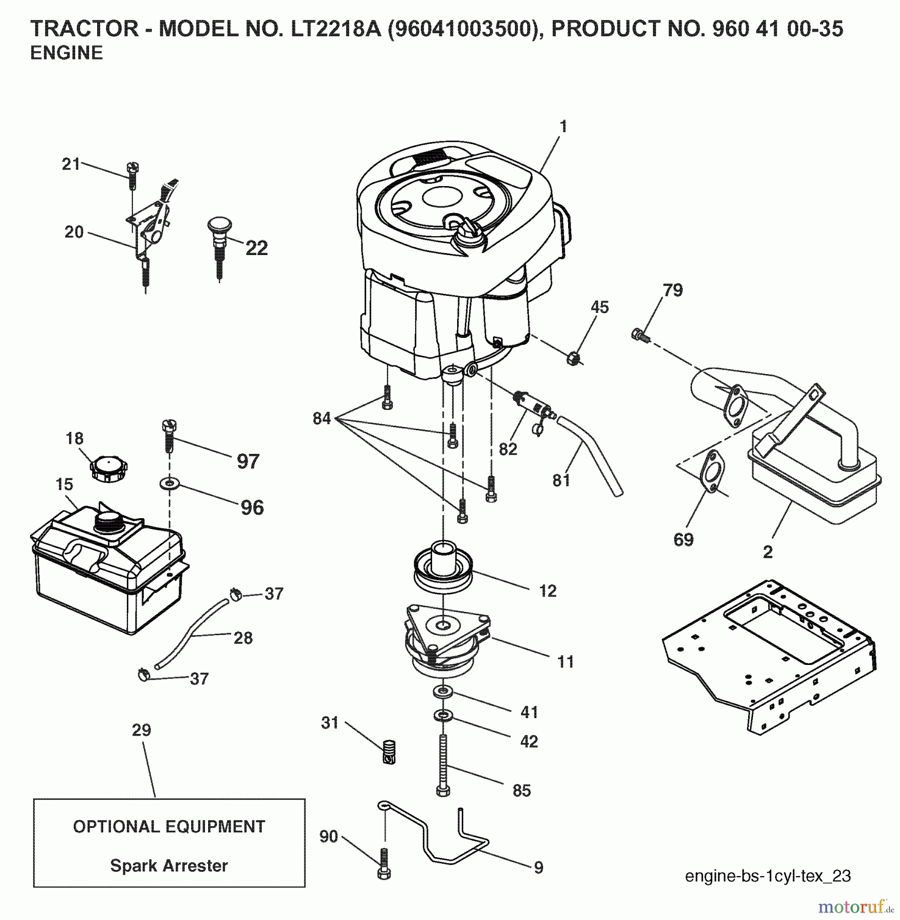  Jonsered Rasen  und Garten Traktoren LT2218 A (96041003500) - Jonsered Lawn & Garden Tractor (2007-03) ENGINE