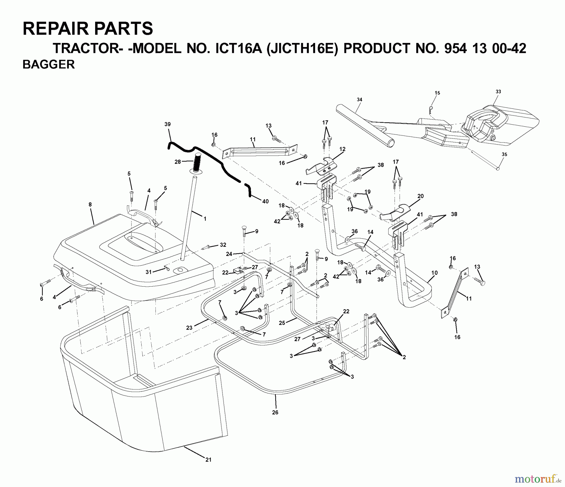  Jonsered Rasen  und Garten Traktoren ICT16A (JICTH16E, 954130042) - Jonsered Lawn & Garden Tractor (2000-04) BAGGER