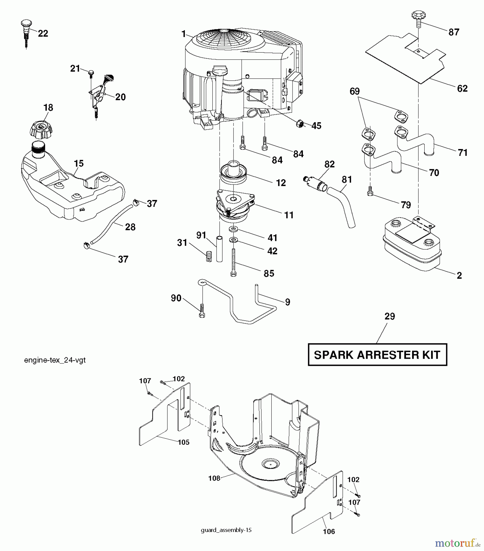  Jonsered Rasen  und Garten Traktoren LT2218 A2 (96041003900) - Jonsered Lawn & Garden Tractor (2007-04) ENGINE