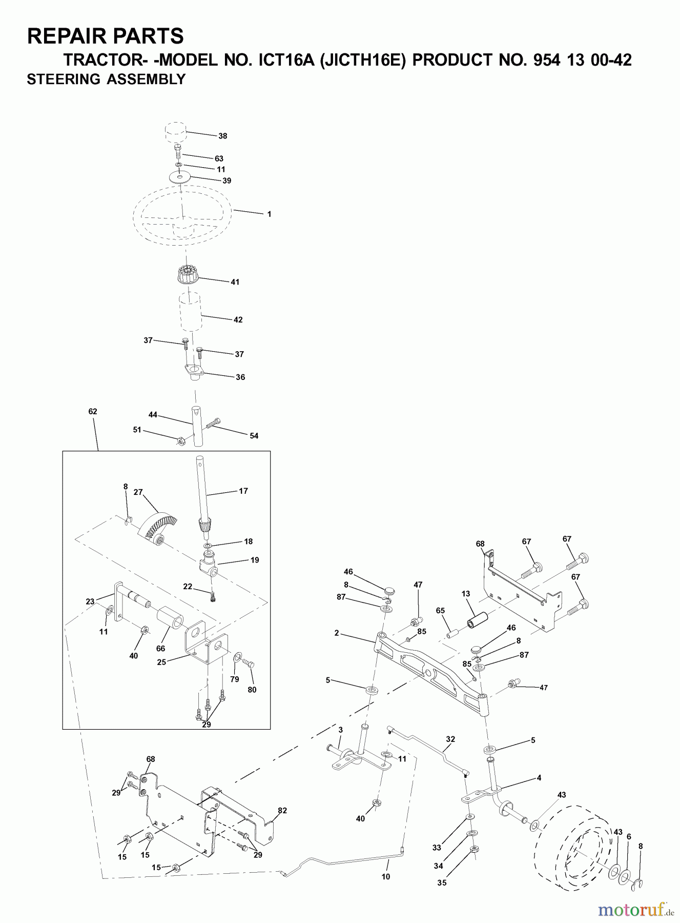  Jonsered Rasen  und Garten Traktoren ICT16A (JICTH16E, 954130042) - Jonsered Lawn & Garden Tractor (2000-04) STEERING