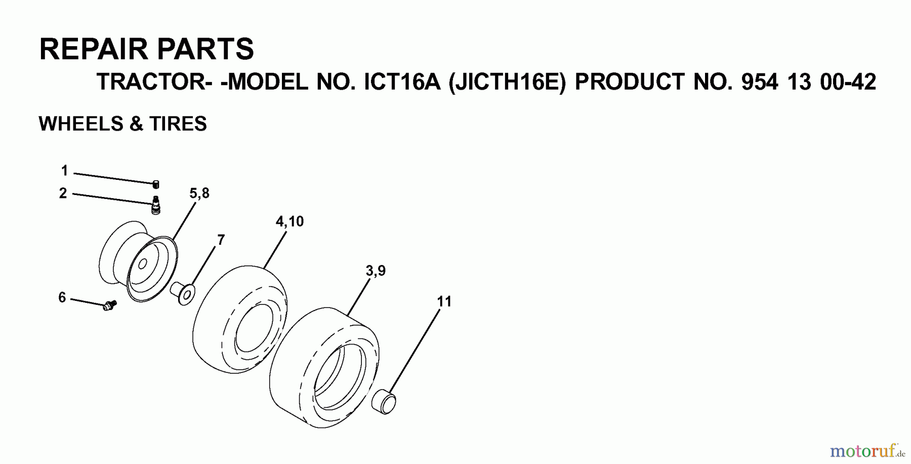  Jonsered Rasen  und Garten Traktoren ICT16A (JICTH16E, 954130042) - Jonsered Lawn & Garden Tractor (2000-04) WHEELS TIRES