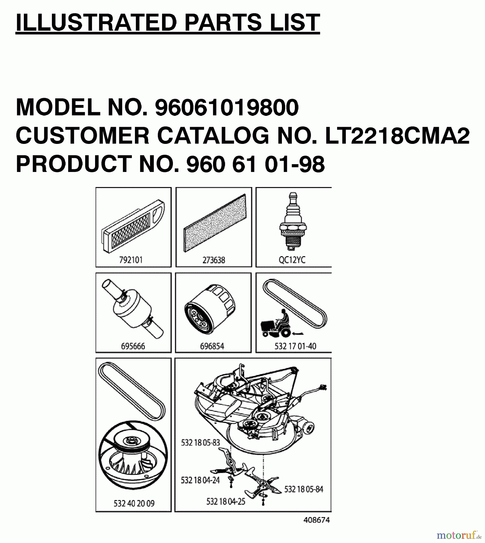 Jonsered Rasen und Garten Traktoren LT2218 CMA2 (96061019800) - Jonsered Lawn & Garden Tractor (2007-04) FREQUENTLY USED PARTS