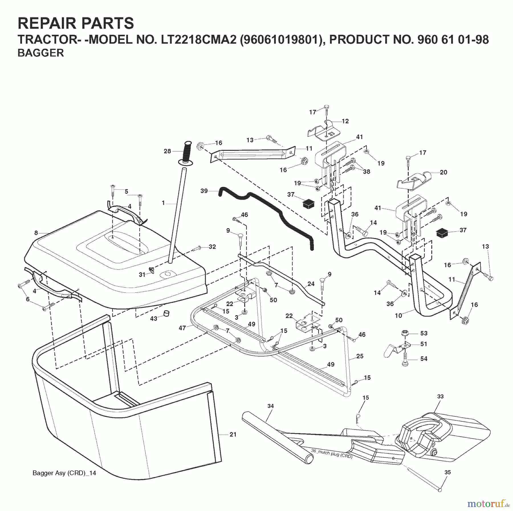 Jonsered Rasen  und Garten Traktoren LT2218 CMA2 (96061019801) - Jonsered Lawn & Garden Tractor (2007-07) BAGGER