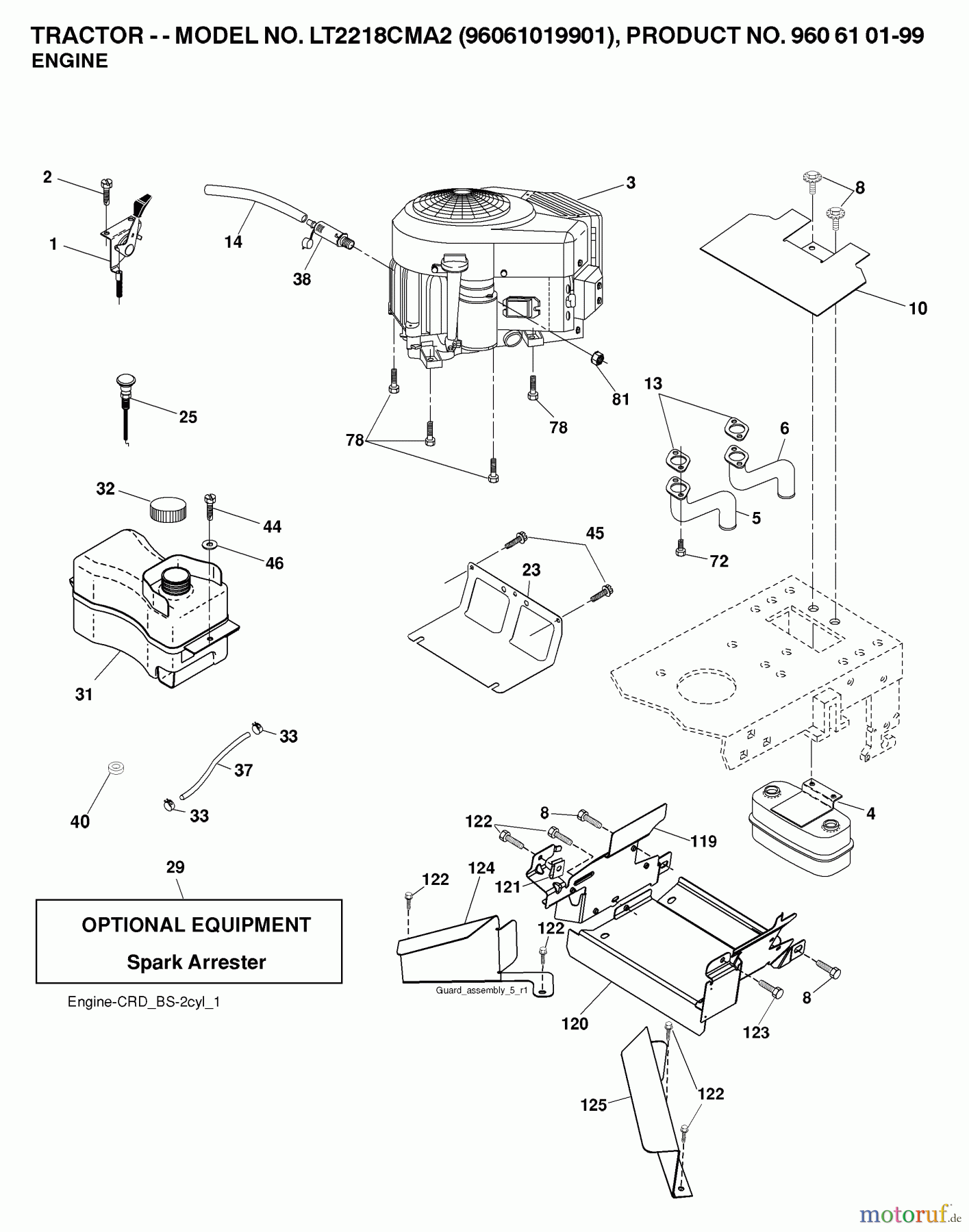  Jonsered Rasen  und Garten Traktoren LT2218 CMA2 (96061019901) - Jonsered Lawn & Garden Tractor (2007-05) ENGINE