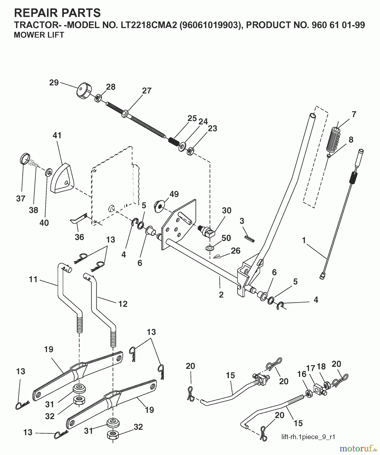 Jonsered Rasen  und Garten Traktoren LT2218 CMA2 (96061019903) - Jonsered Lawn & Garden Tractor (2007-10) MOWER LIFT / DECK LIFT