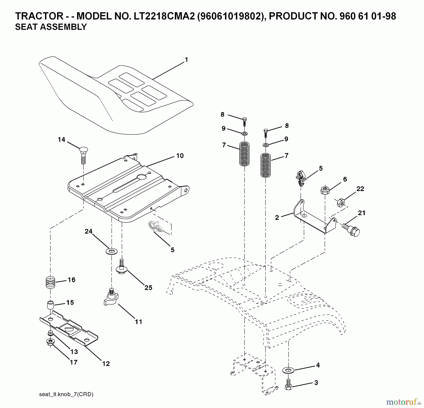  Jonsered Rasen  und Garten Traktoren LT2218 CMA2 (96061019903) - Jonsered Lawn & Garden Tractor (2007-10) SEAT