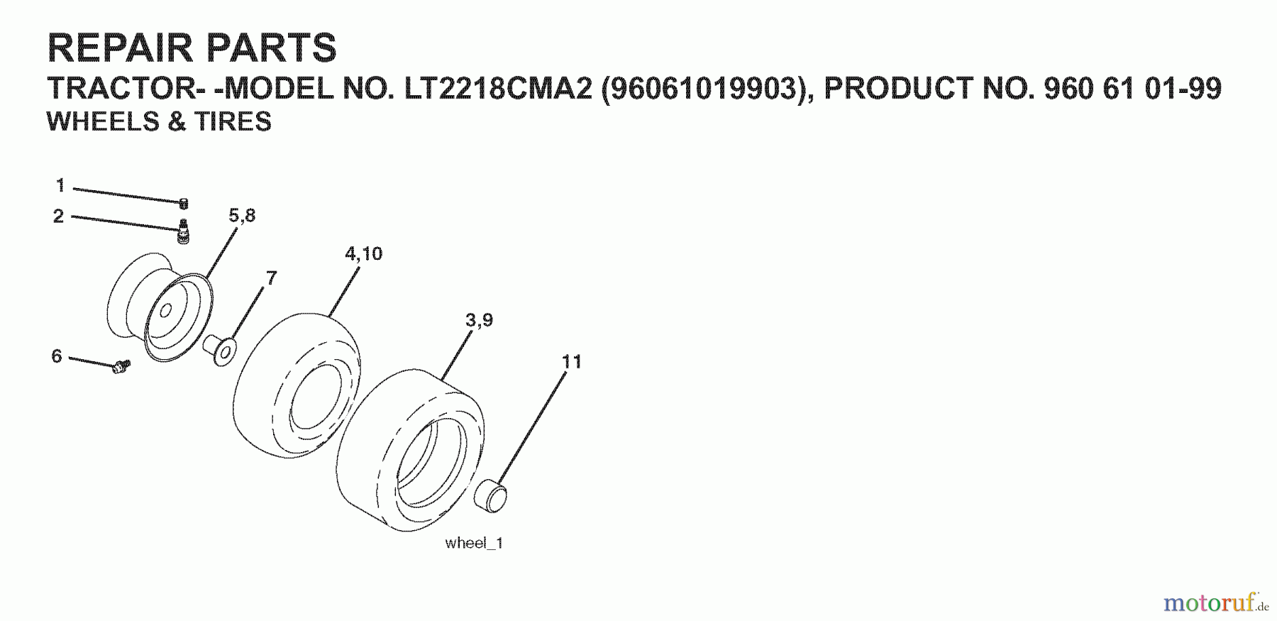  Jonsered Rasen  und Garten Traktoren LT2218 CMA2 (96061019903) - Jonsered Lawn & Garden Tractor (2007-10) WHEELS TIRES