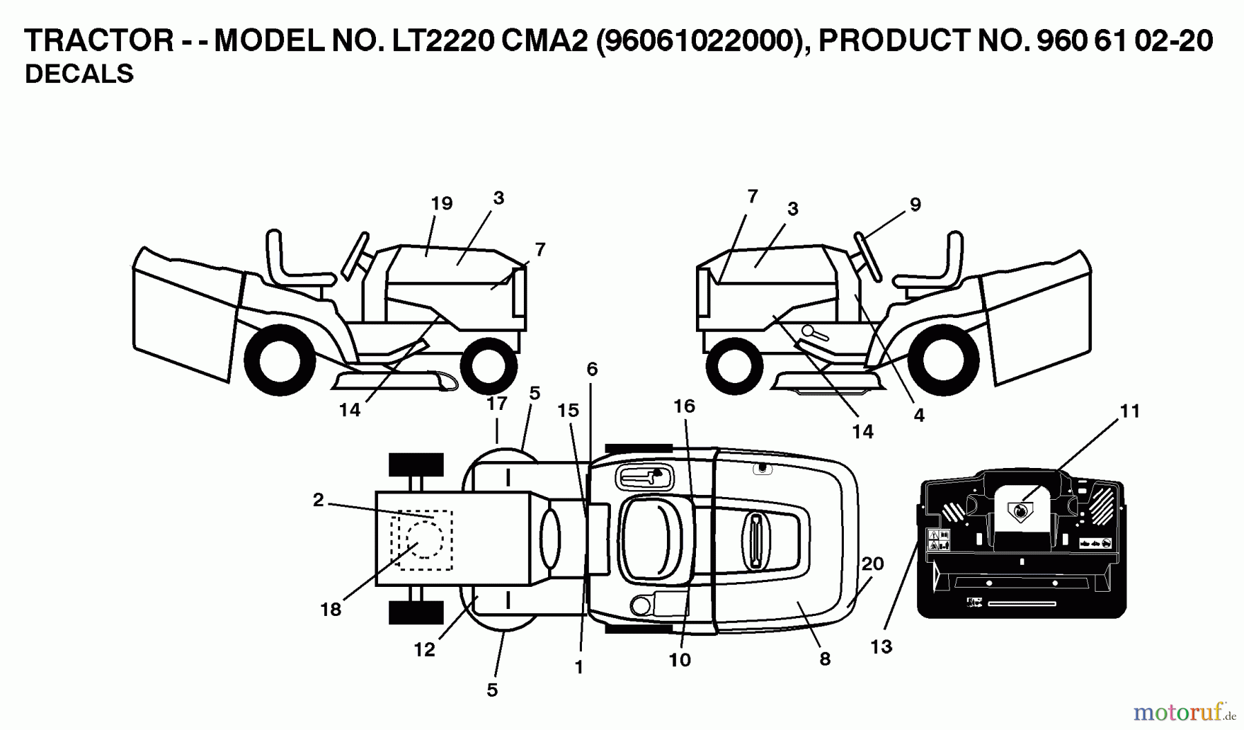  Jonsered Rasen  und Garten Traktoren LT2220 CMA2 (96061022000) - Jonsered Lawn & Garden Tractor (2007-04) DECALS