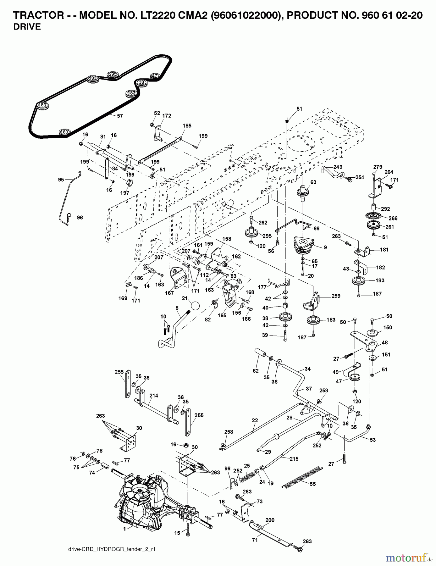  Jonsered Rasen  und Garten Traktoren LT2220 CMA2 (96061022000) - Jonsered Lawn & Garden Tractor (2007-04) DRIVE