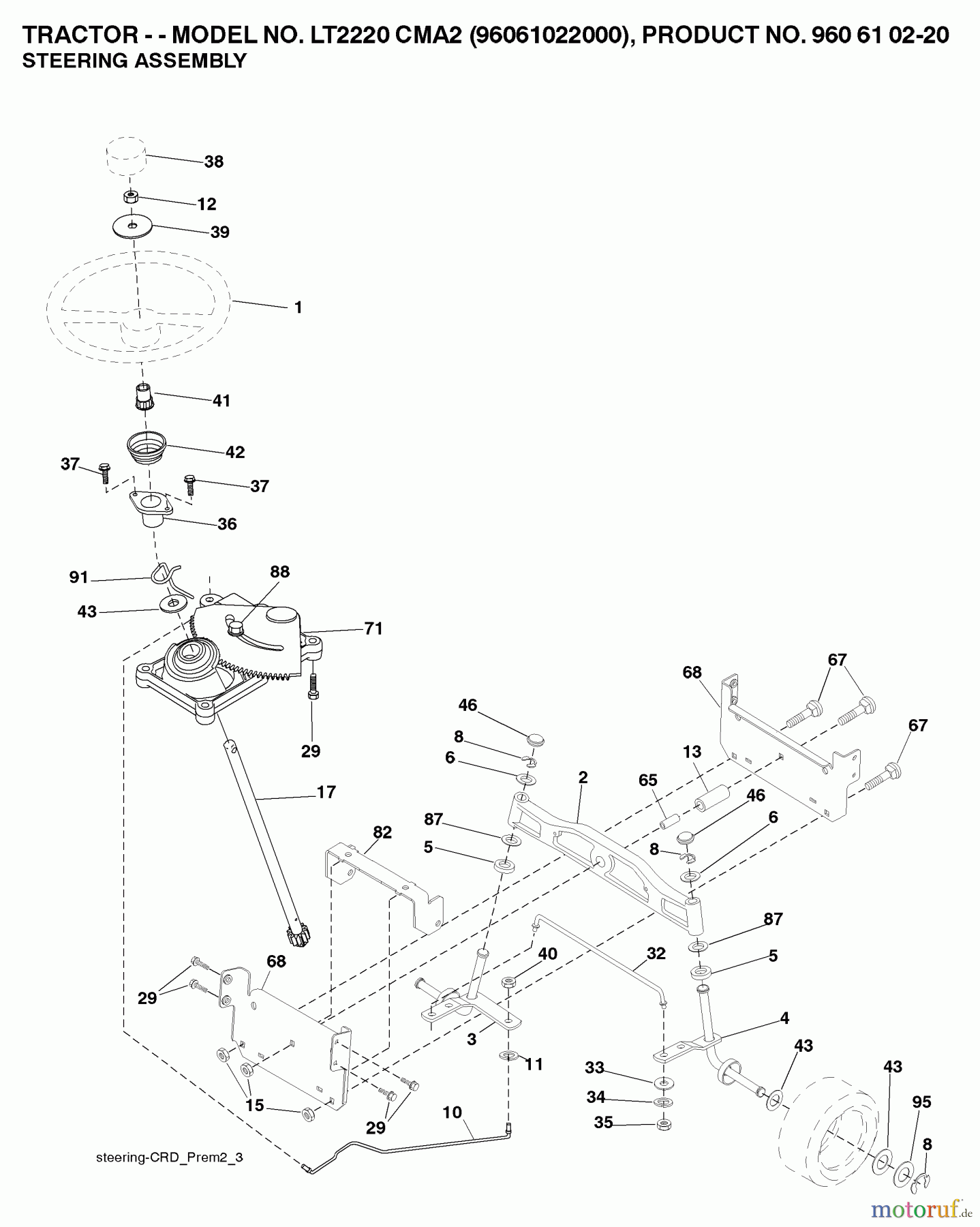  Jonsered Rasen  und Garten Traktoren LT2220 CMA2 (96061022000) - Jonsered Lawn & Garden Tractor (2007-04) STEERING