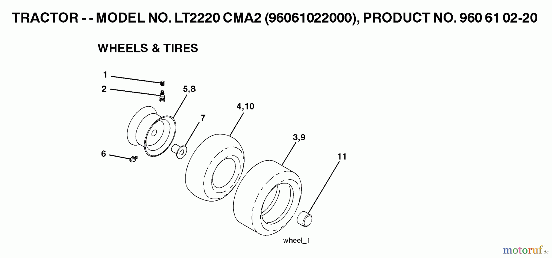  Jonsered Rasen  und Garten Traktoren LT2220 CMA2 (96061022000) - Jonsered Lawn & Garden Tractor (2007-04) WHEELS TIRES
