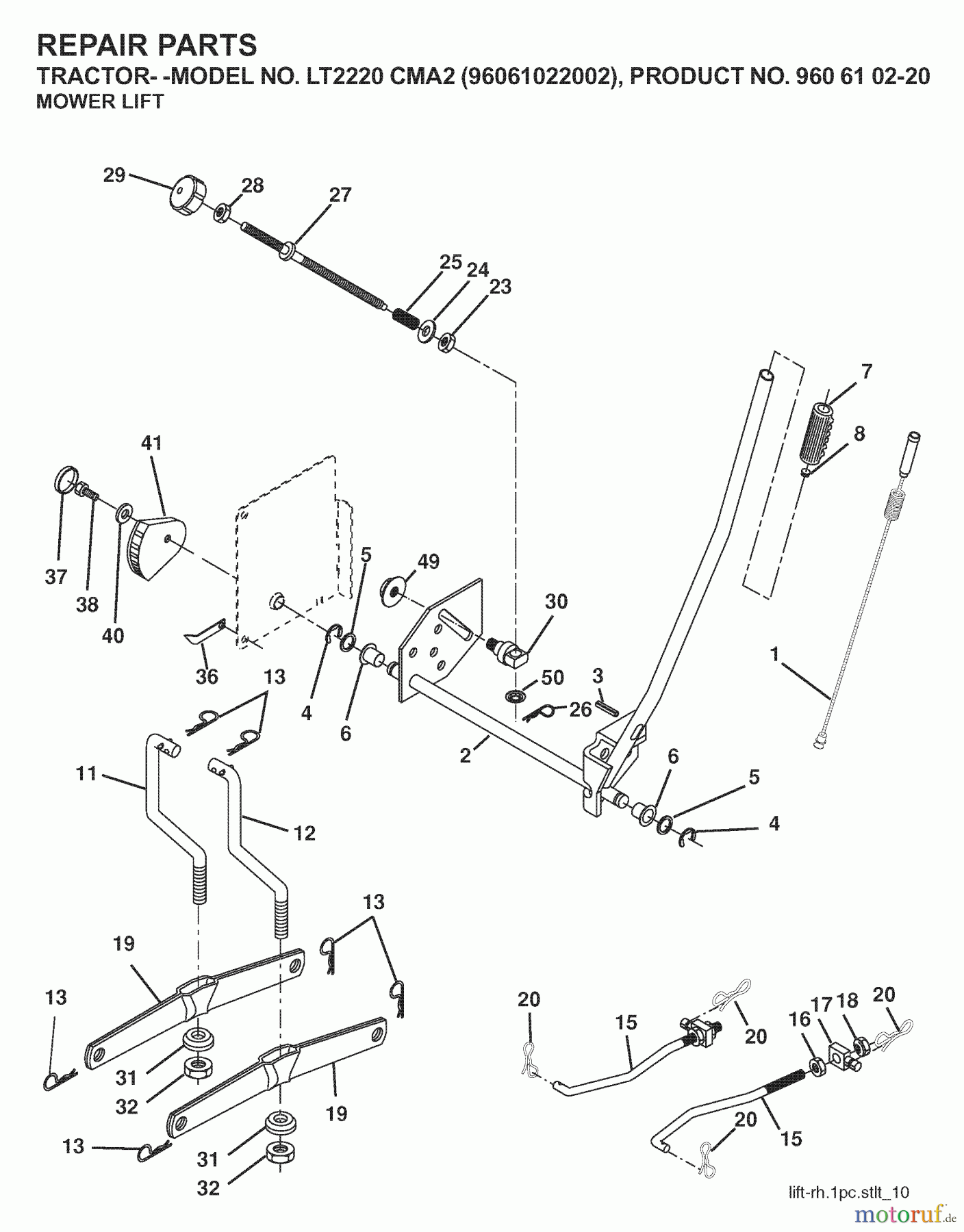  Jonsered Rasen  und Garten Traktoren LT2220 CMA2 (96061022002) - Jonsered Lawn & Garden Tractor (2008-01) MOWER LIFT / DECK LIFT