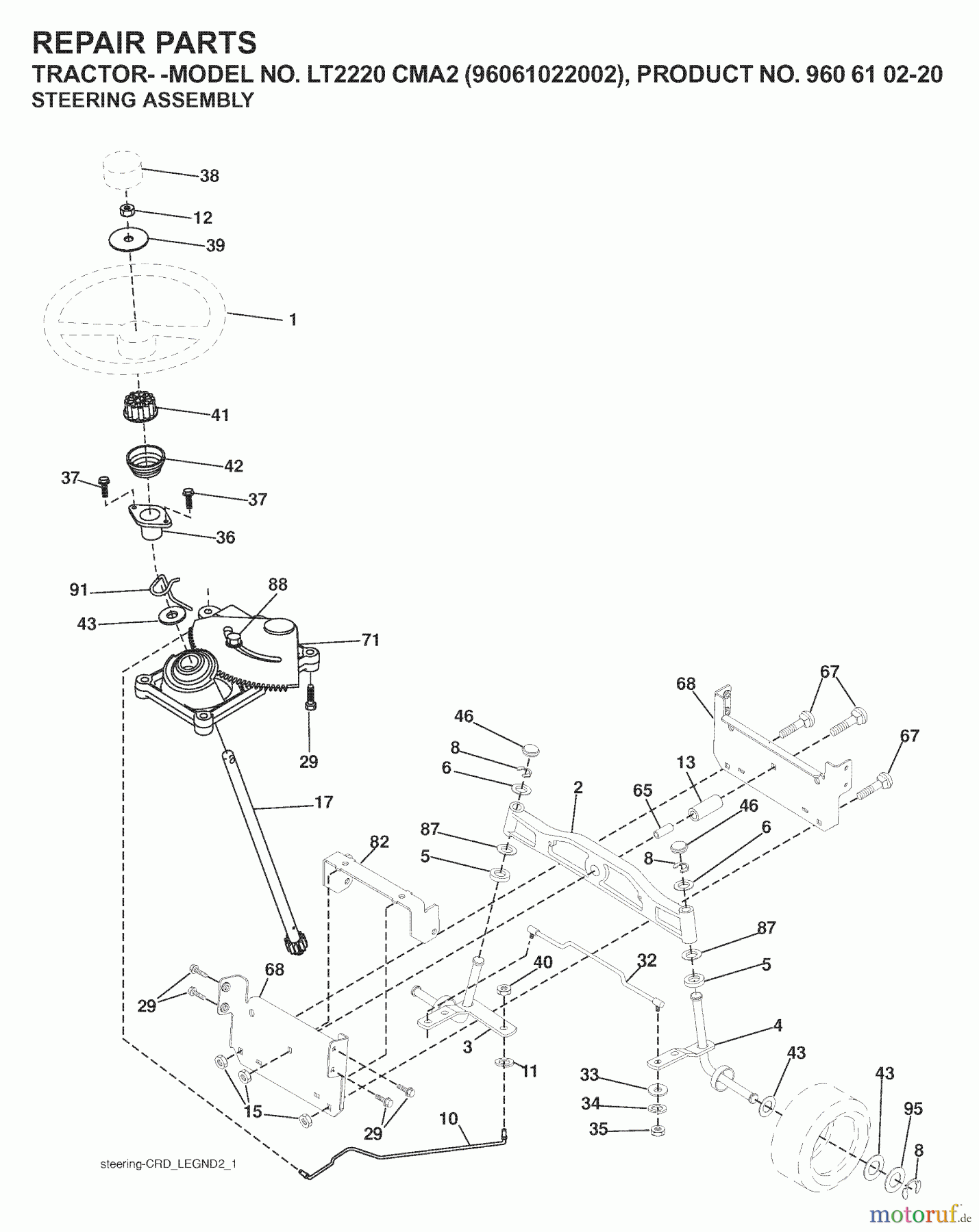 Jonsered Rasen und Garten Traktoren LT2220 CMA2 (96061022002) - Jonsered Lawn & Garden Tractor (2008-01) STEERING