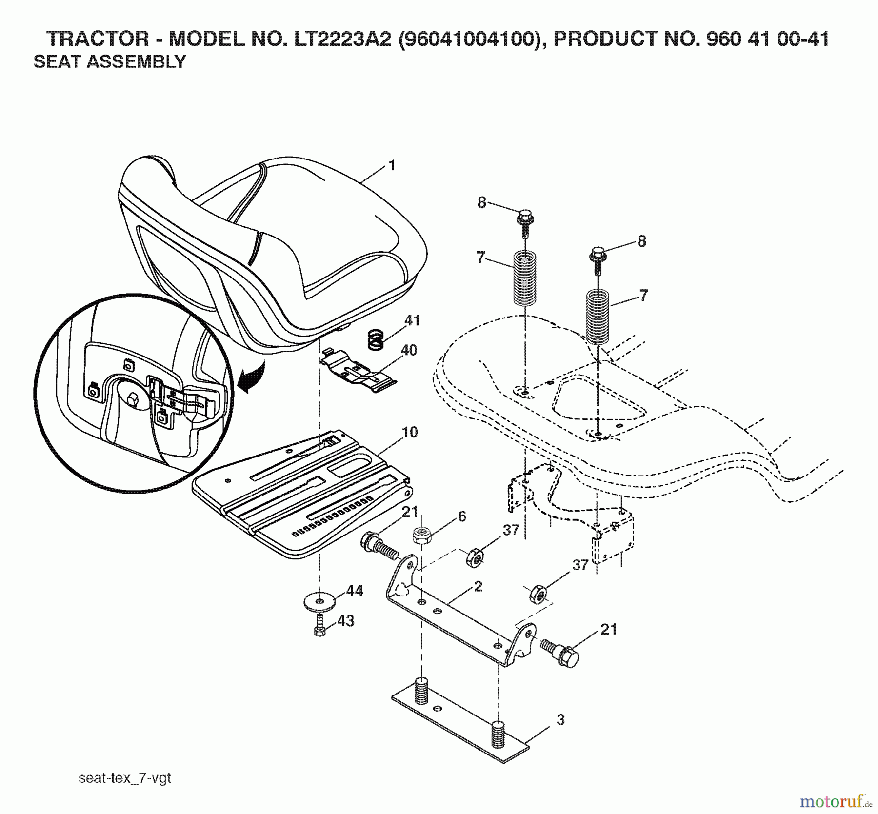  Jonsered Rasen  und Garten Traktoren LT2223 A2 (96041004100) - Jonsered Lawn & Garden Tractor (2007-04) SEAT
