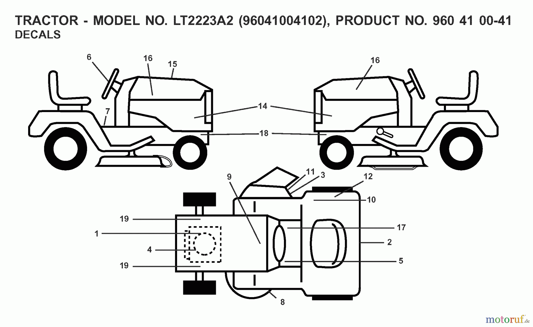  Jonsered Rasen  und Garten Traktoren LT2223 A2 (96041004102) - Jonsered Lawn & Garden Tractor (2008-01) DECALS