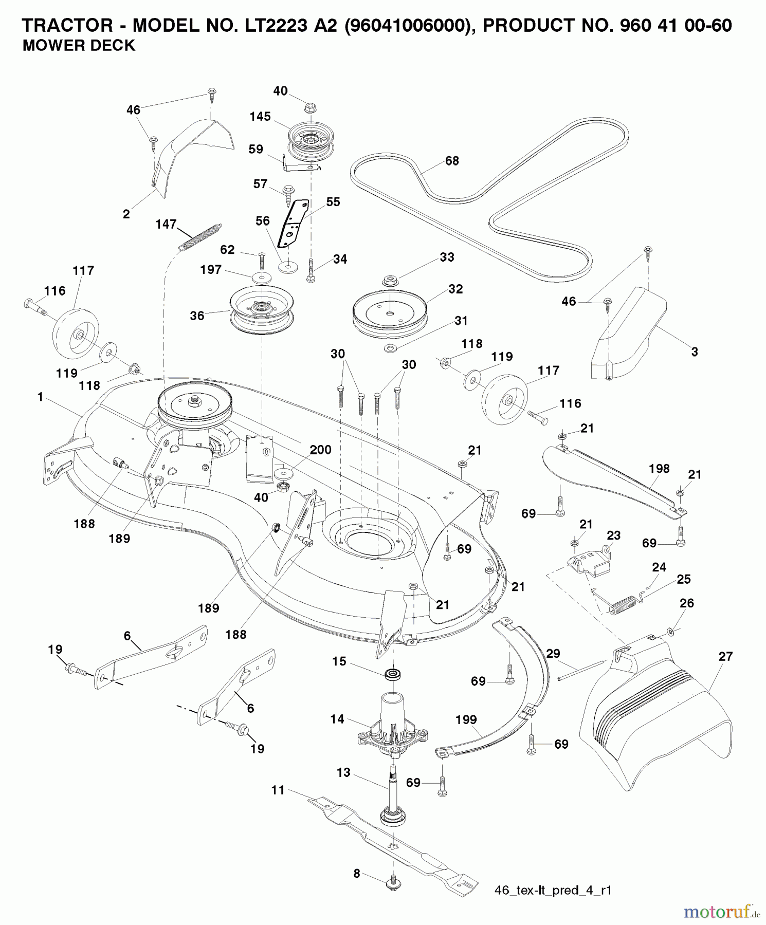  Jonsered Rasen  und Garten Traktoren LT2223 A2 (96041006000) - Jonsered Lawn & Garden Tractor (2007-04) MOWER DECK / CUTTING DECK