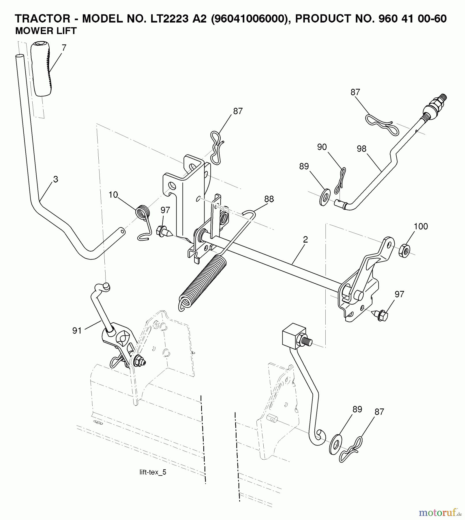  Jonsered Rasen  und Garten Traktoren LT2223 A2 (96041006000) - Jonsered Lawn & Garden Tractor (2007-04) MOWER LIFT / DECK LIFT