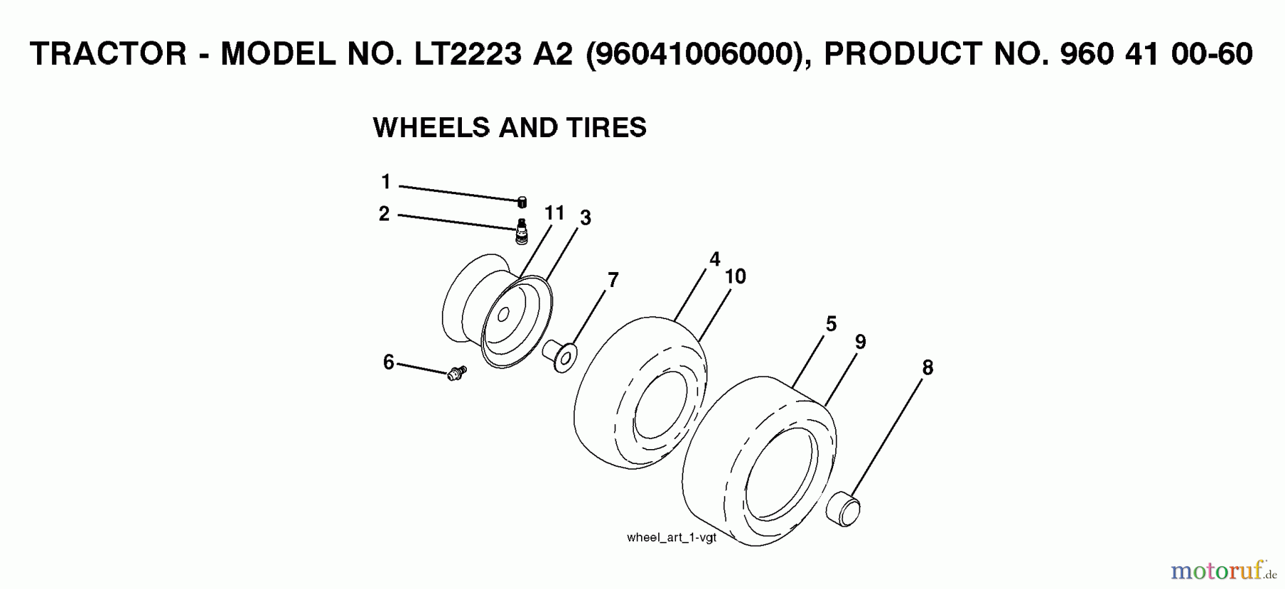  Jonsered Rasen  und Garten Traktoren LT2223 A2 (96041006000) - Jonsered Lawn & Garden Tractor (2007-04) WHEELS TIRES