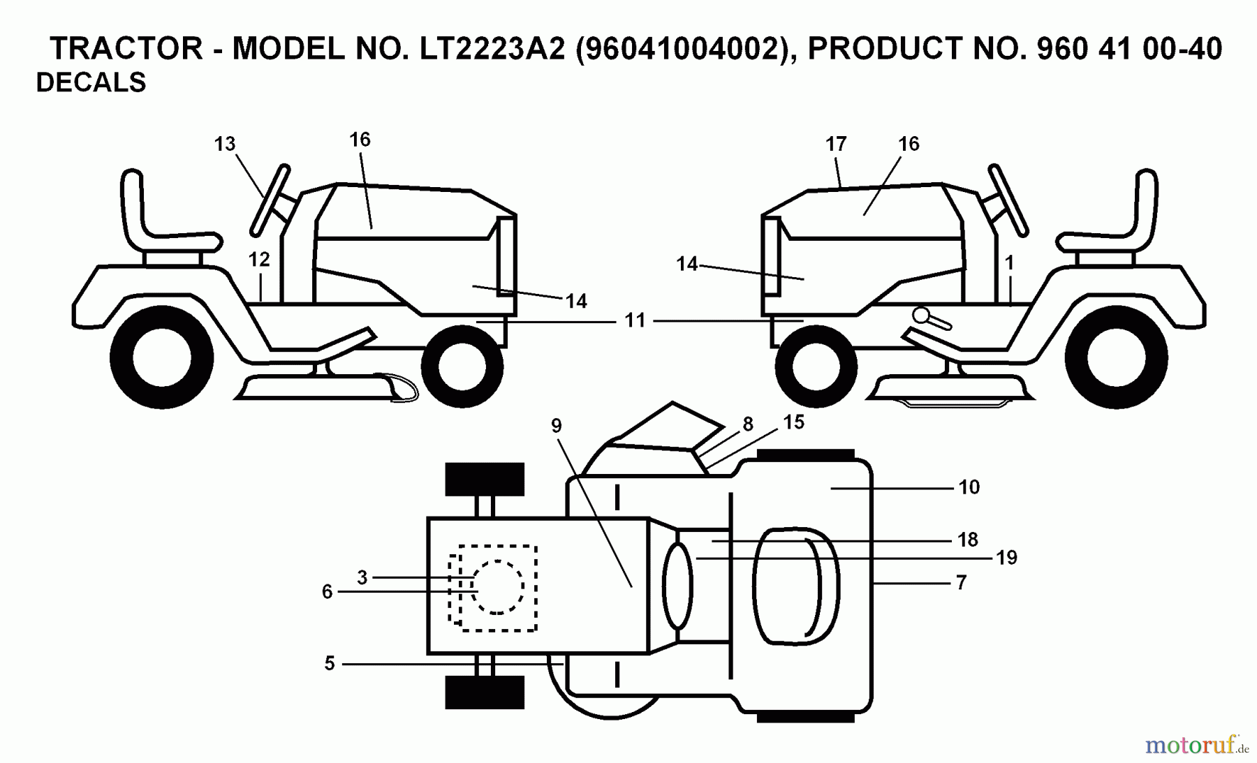  Jonsered Rasen  und Garten Traktoren LT2223 A2 (96041006001) - Jonsered Lawn & Garden Tractor (2008-01) DECALS