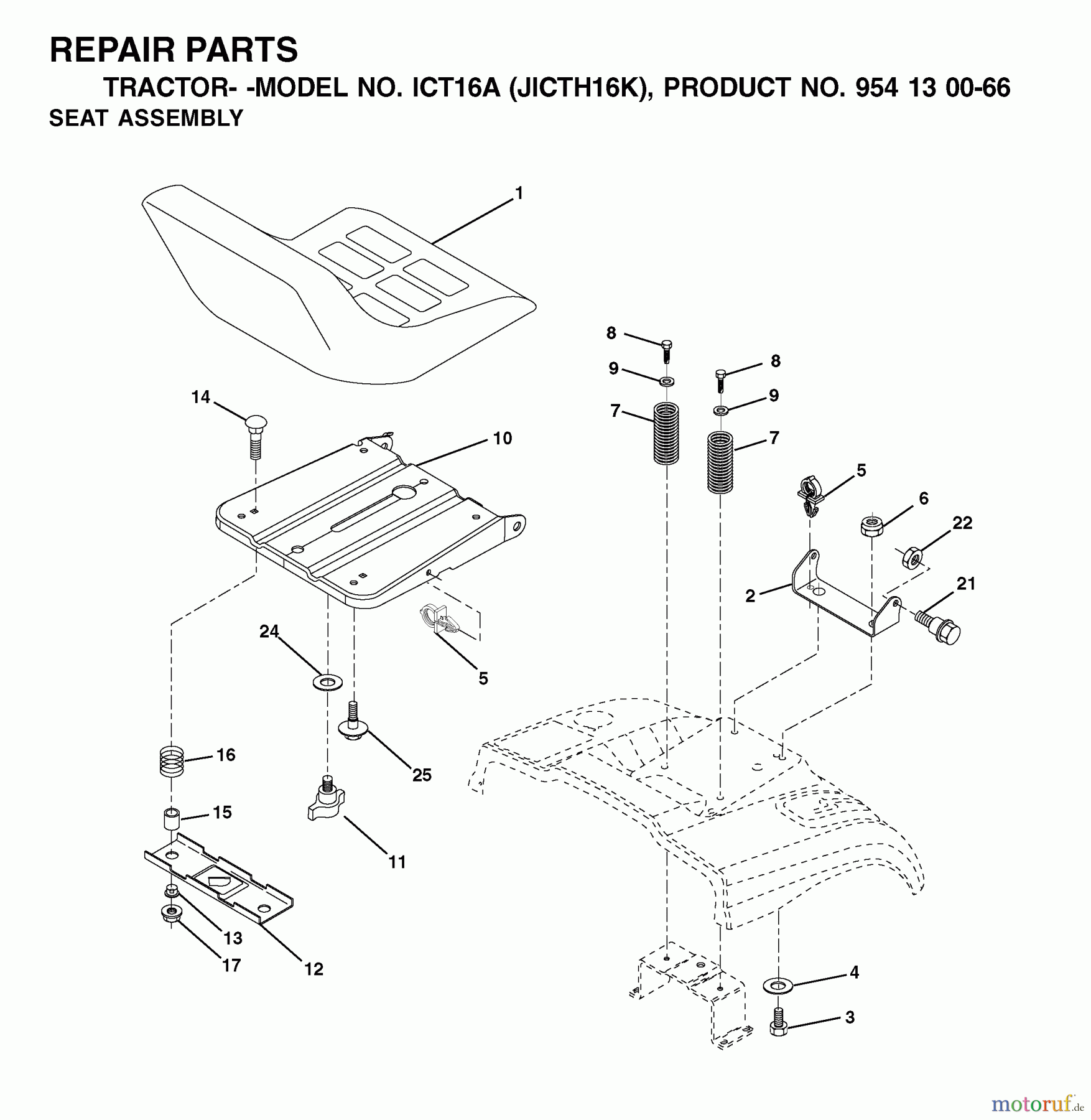  Jonsered Rasen  und Garten Traktoren ICT16A (JICTH16K, 954130066) - Jonsered Lawn & Garden Tractor (2002-06) SEAT