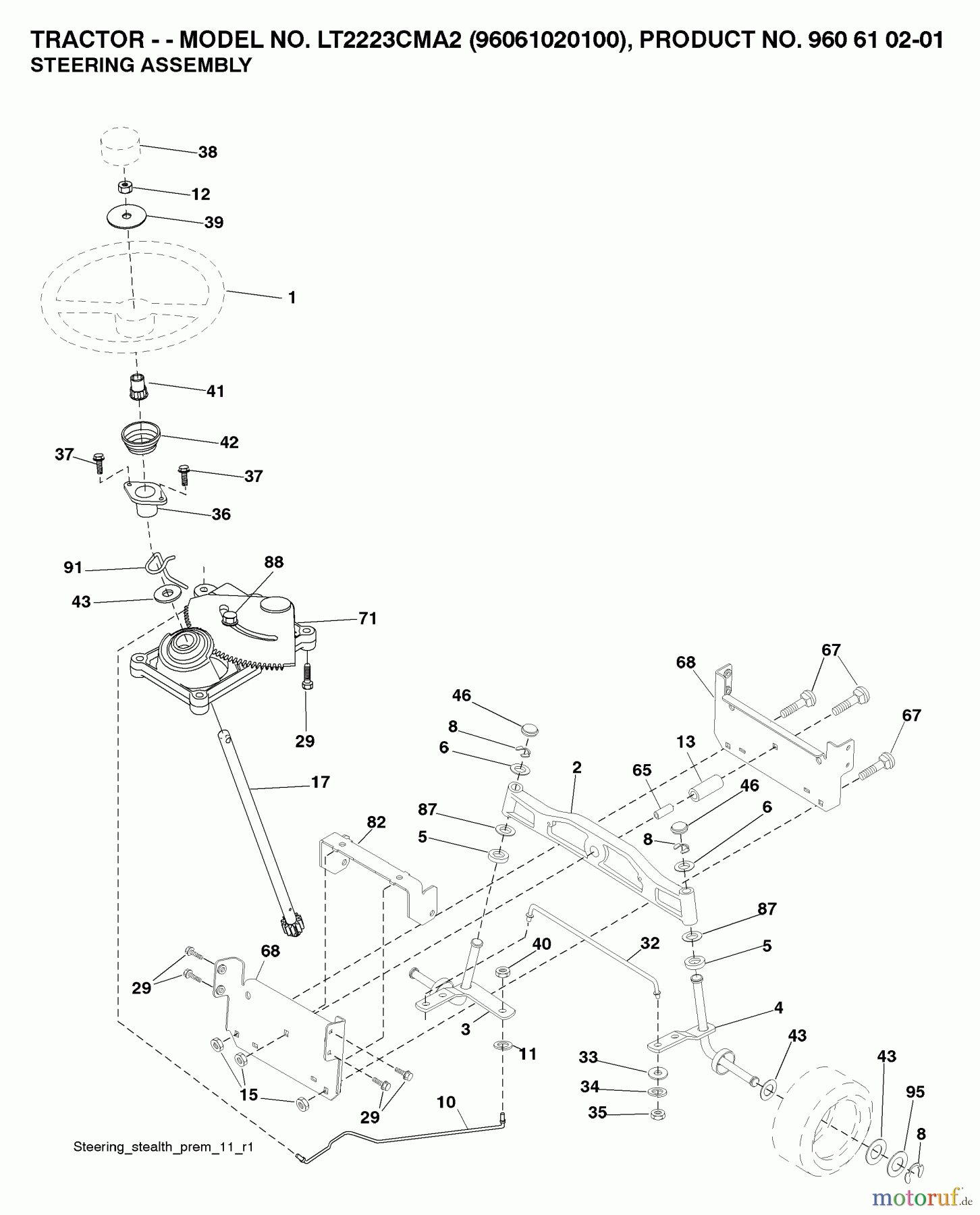  Jonsered Rasen  und Garten Traktoren LT2223 CMA2 (96061020100) - Jonsered Lawn & Garden Tractor (2007-02) STEERING